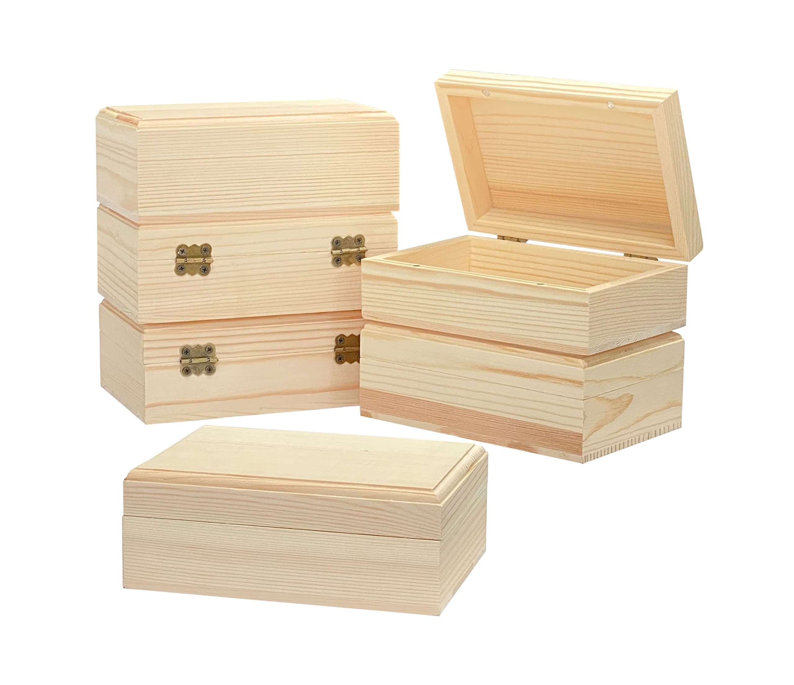 6-Pack Wooden Box Unfinished Rectangle Pine Wood Box for Crafts,Magnetic Hinged Lid (5.5 x 3.5 x 1.9 in)