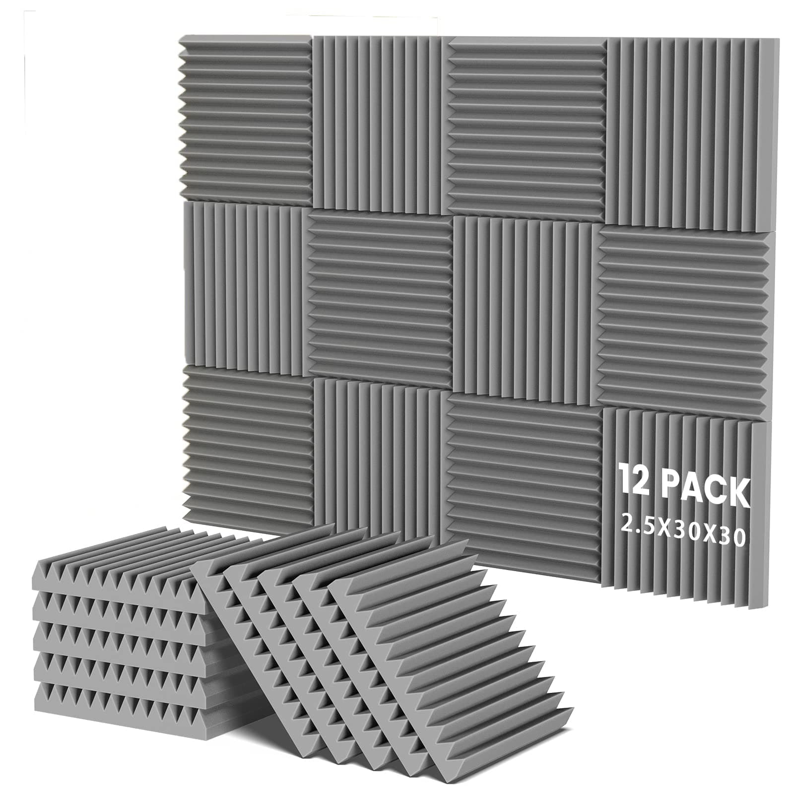 Clocell 12 Pack Acoustic Panels, 2.5 * 30 * 30 Quick-Recovery Sound Proof Foam Panels, Thick Acoustic Foam, Soundproof Wall Panels for Home Studio