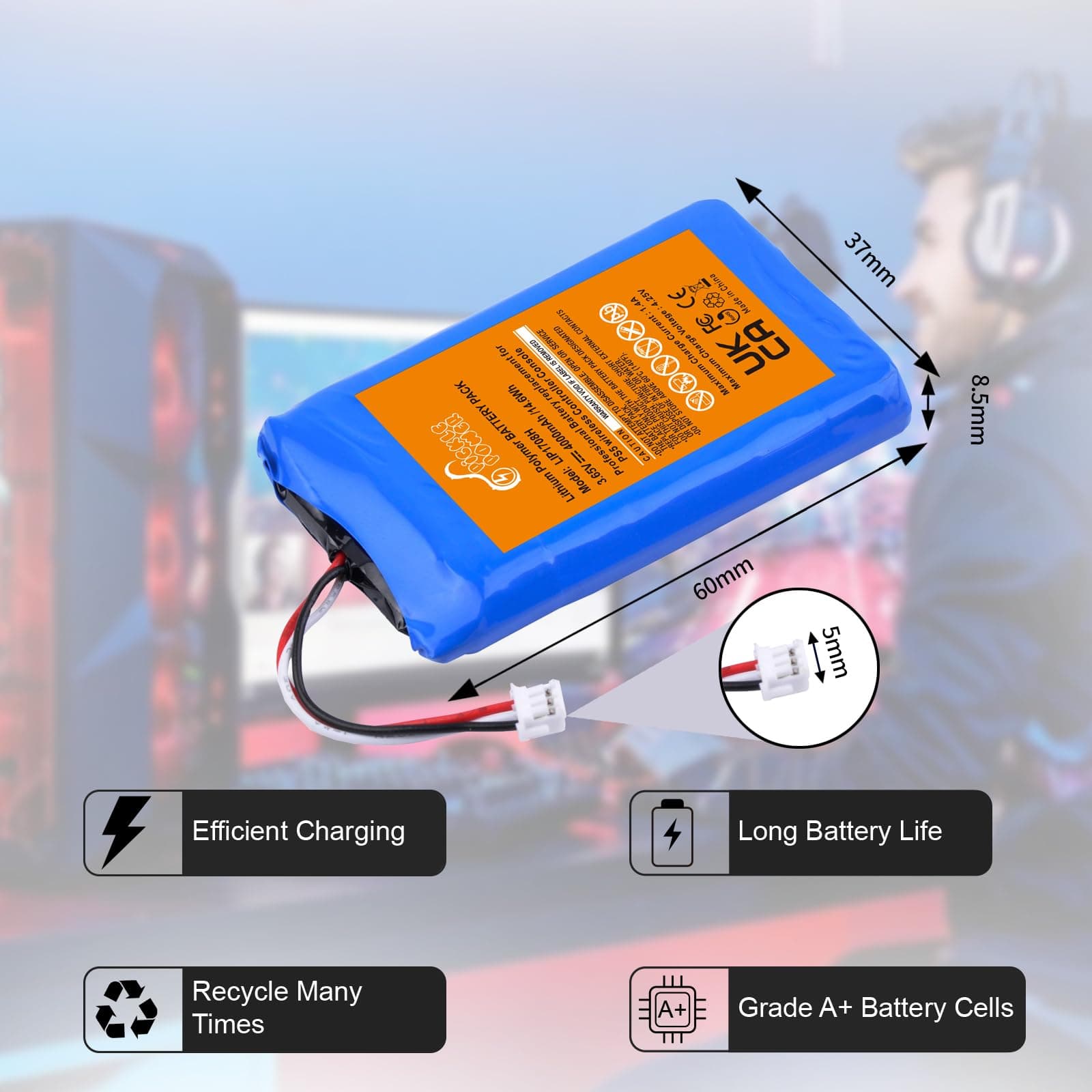 Pickle Power 4000mAh PS5 Controller Battery Replacement, 2 Pack LIP1708 Battery for Sony PS5 PlayStation 5 DualSense CFI-ZCT1W Wireless Controller
