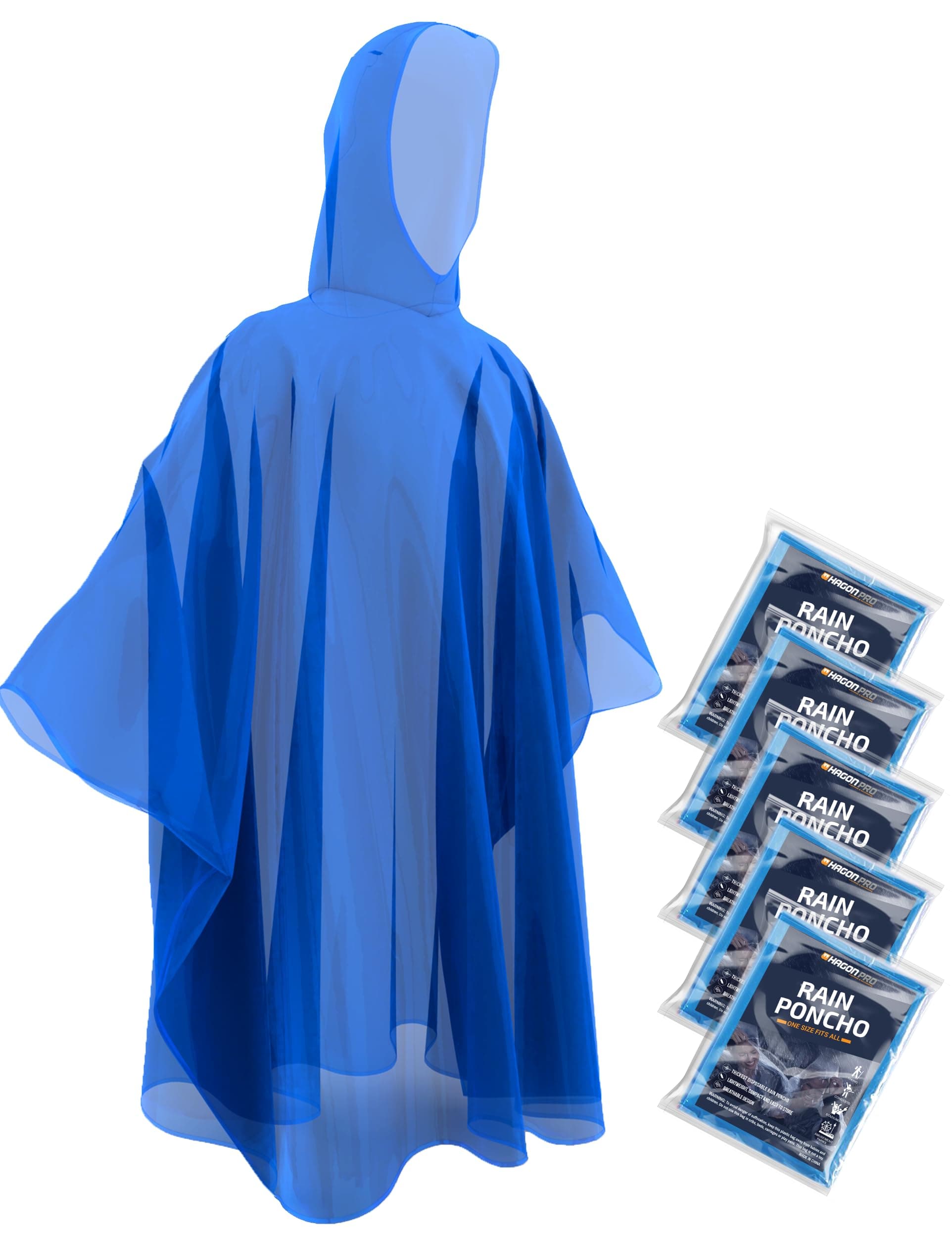 Disposable Rain Ponchos for Adults (5 Pack)