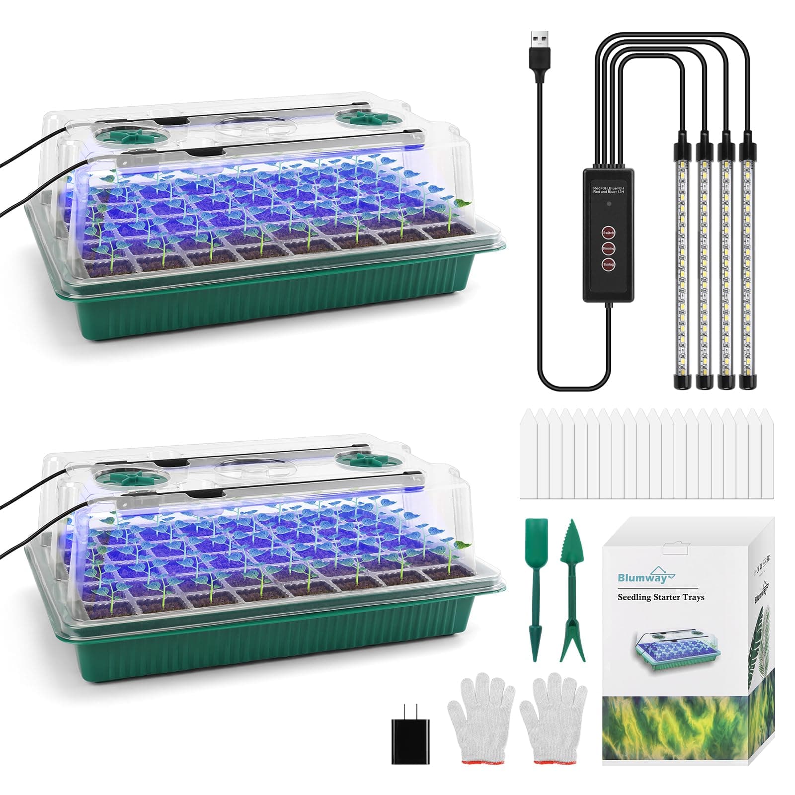 BlumWay Upgrade Seed Starter Tray with Grow Light,80-Cells Seedling Tray with Humidity Dome/Indoor Grow Kit for Deep-Rooted Seedlings, Adjustable/Timed Light Plant Starter Set