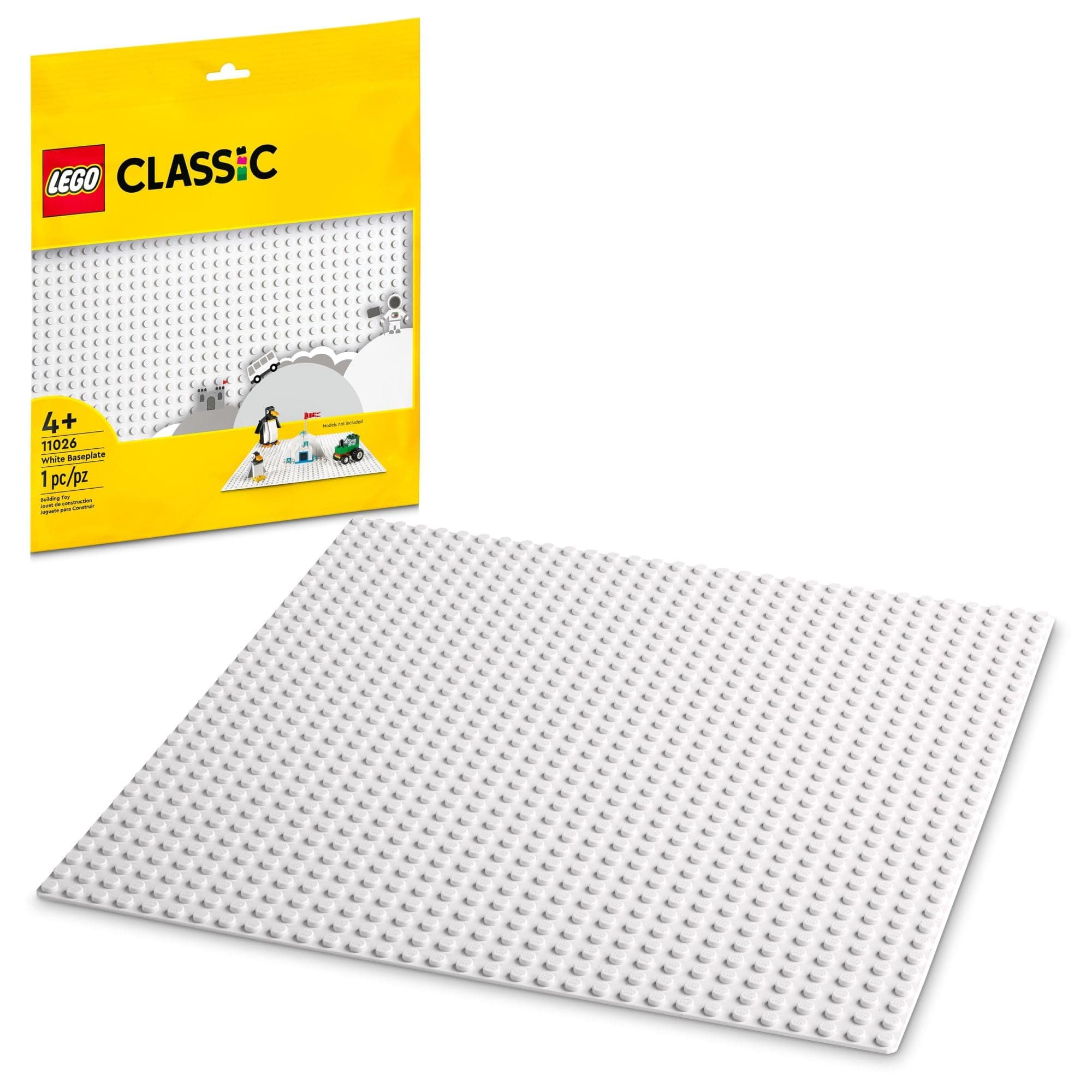 LEGO Classic White Baseplate, Square 32x32 Stud Foundation to Build, Play, and Display Brick Creations, Great for Snowy and Winter Landscapes, 11026