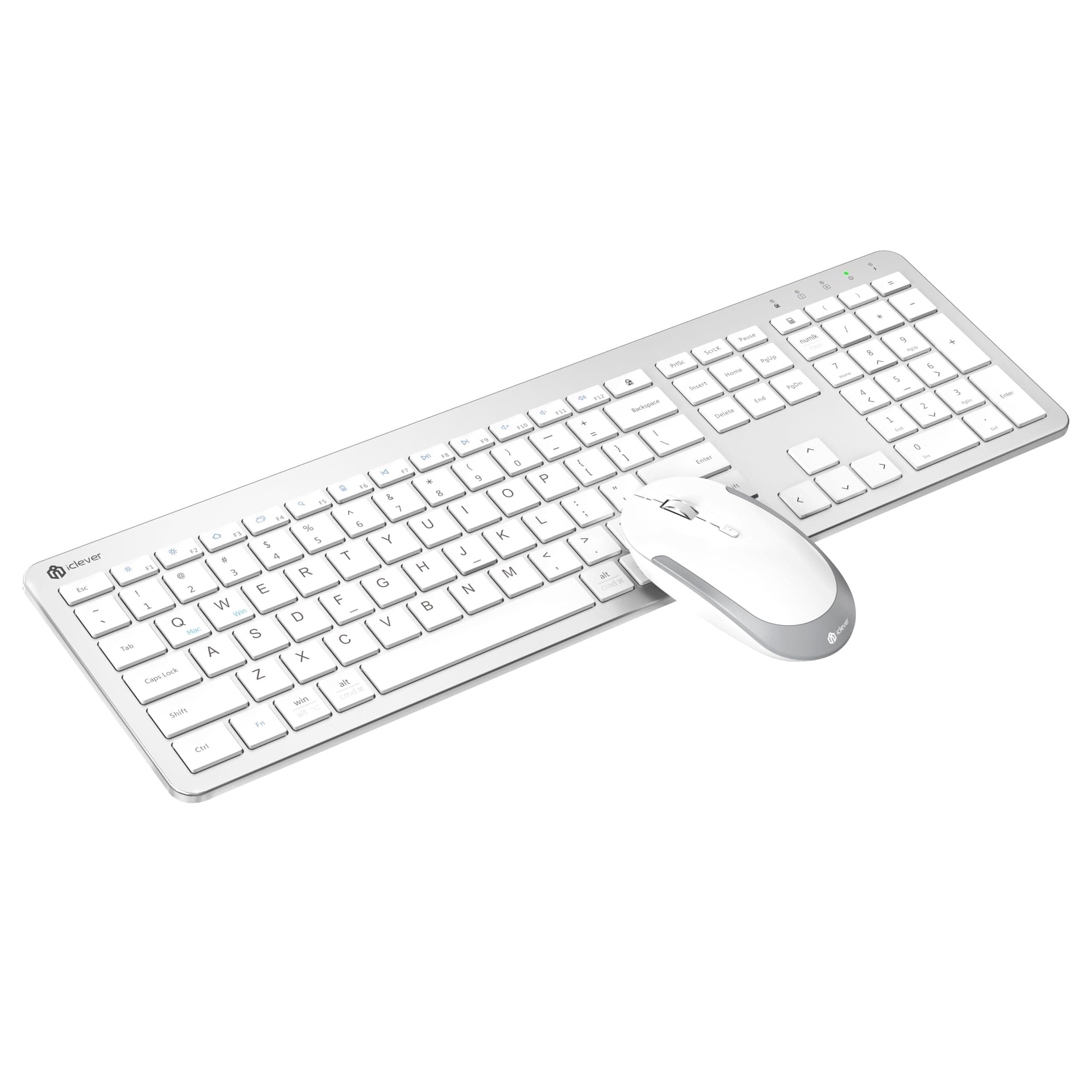 GK08 Wireless Keyboard and Mouse Combo - Full-Size Ergonomic Keyboard with Number Pad, 2.4G USB, Quiet Click, 3-Level DPI, Rechargeable, Slim Design for Windows/Mac, Silver
