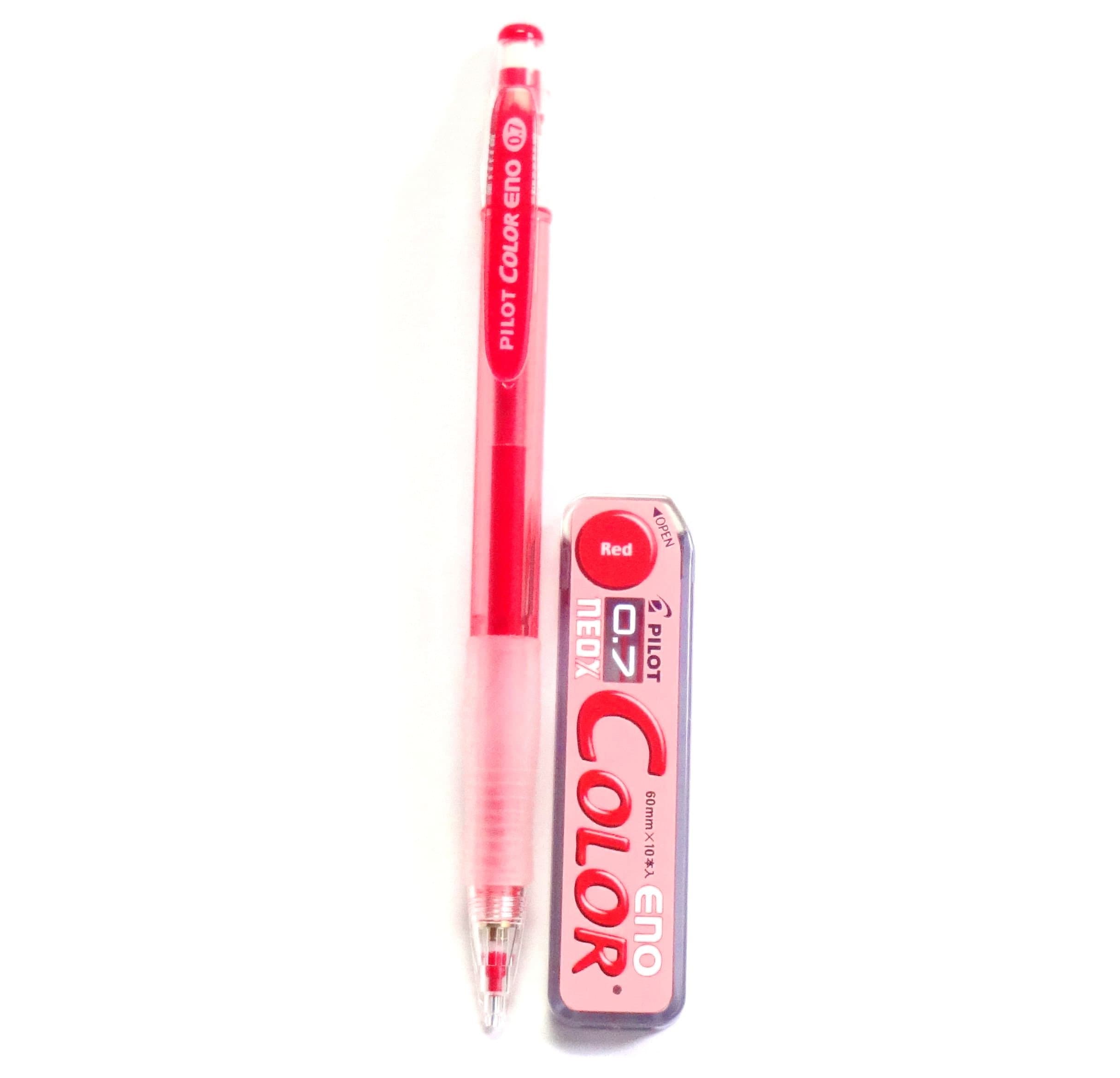 Color Eno Red Set, 0.7mm Mechanical Pencil + Mechanical Pencil Lead 0.7mm, Red, 10 Leads(Japan Import)