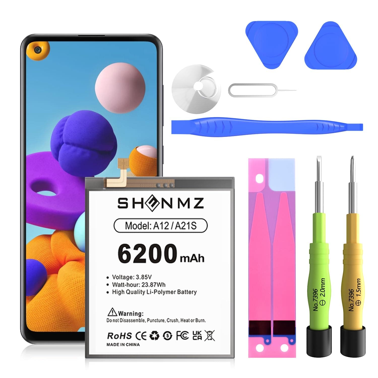 6200mAh Battery Replacement for Samsung Galaxy A12 (Upgraded) - Compatible with SM-A125F/U/M Models - Includes Repair Tools