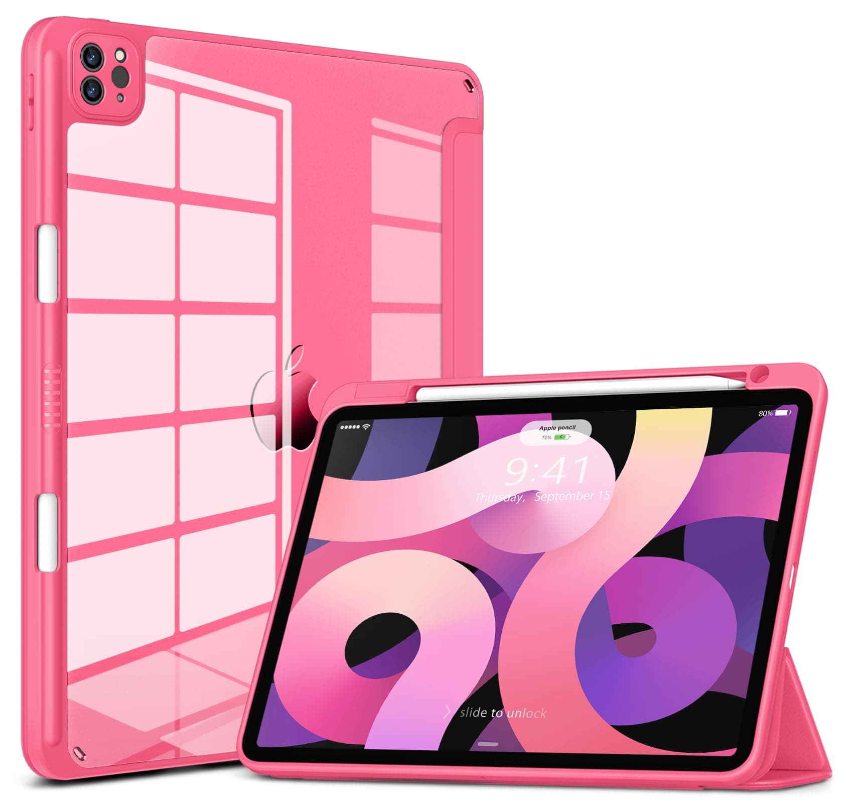 DTTOCASE for iPad Pro 11 Inch 4th/3rd/2nd/1st Generation Case, iPad Air 11-inch / 5th / 4th Generation Case with Clear Back,Pencil Holder,Auto Sleep/Wake,Camera Protection,Watermelon