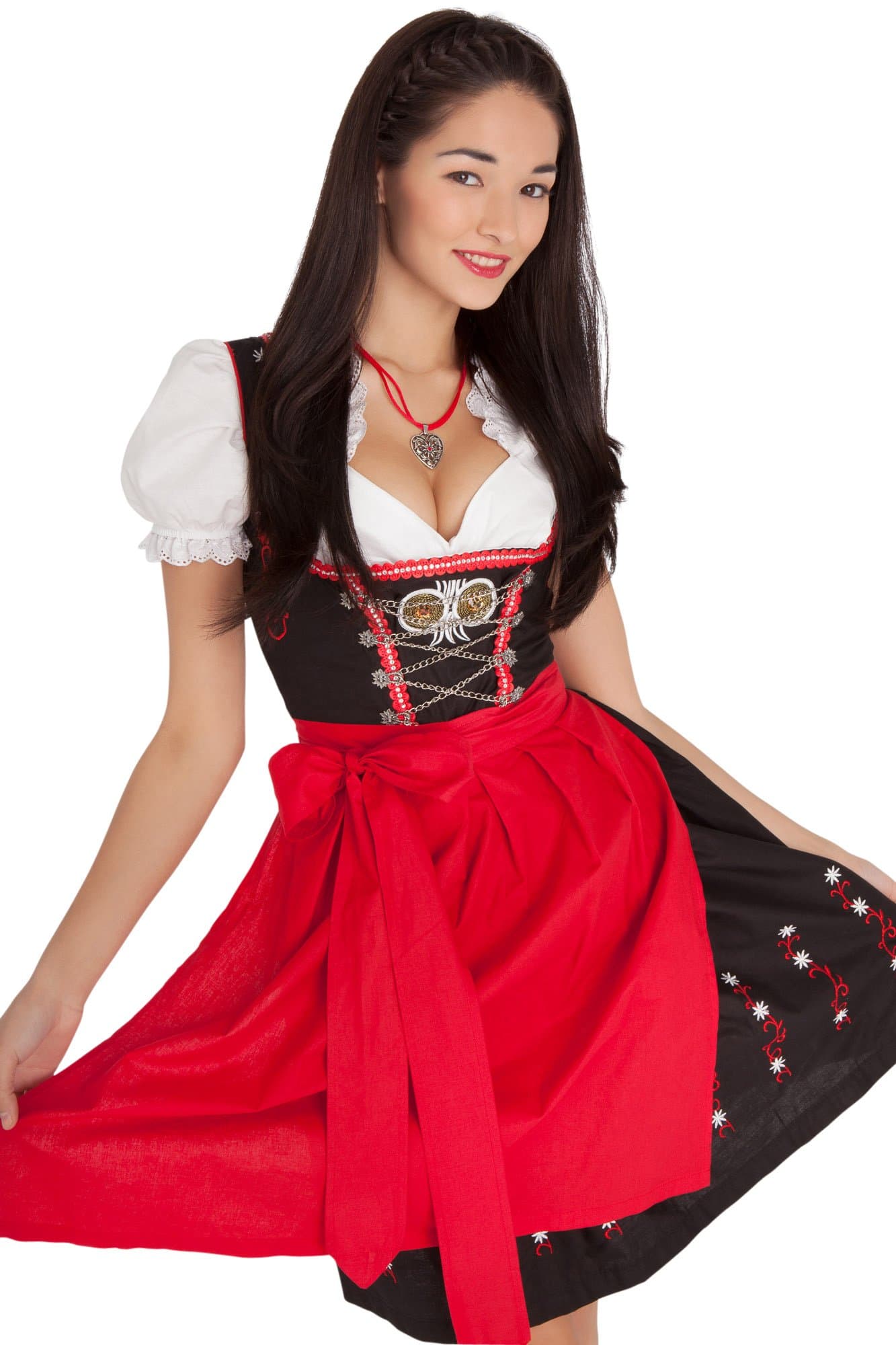 Dirndl Womens 3-Piece Black Dirndl with Romantic Embroidery