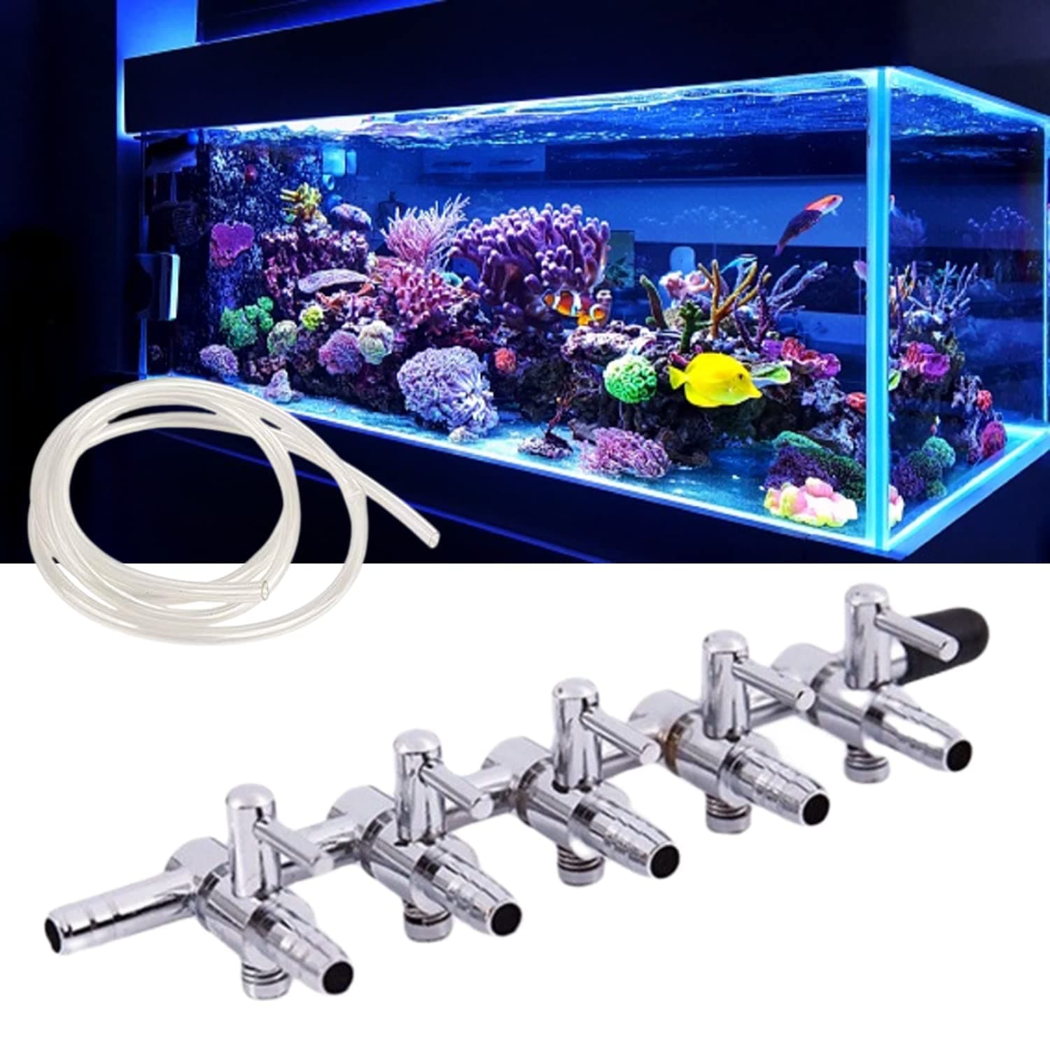 Despacito Aquarium 5 Way Air Flow Control Valve, Hose Splitter Water Distributor for Fish Tank, Accessories for air Pump Controller, Lever with Tube Pipe (5 Way Valve, 5mm Hose)