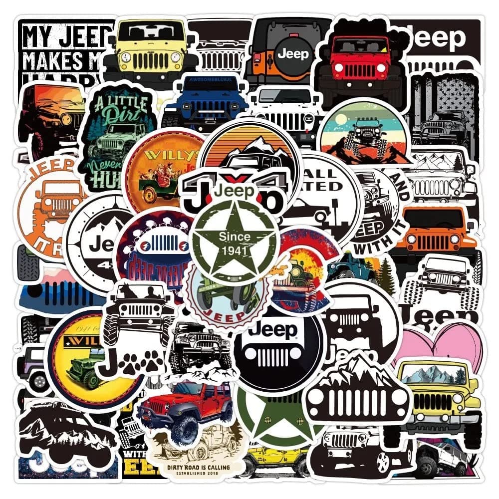 PVC Sticker Pack for Off-Roading & Jeeping. Mixed Vinyl Stickers for Laptop, Water Bottle & Car. 50 Pack Waterproof, UV Resistant.