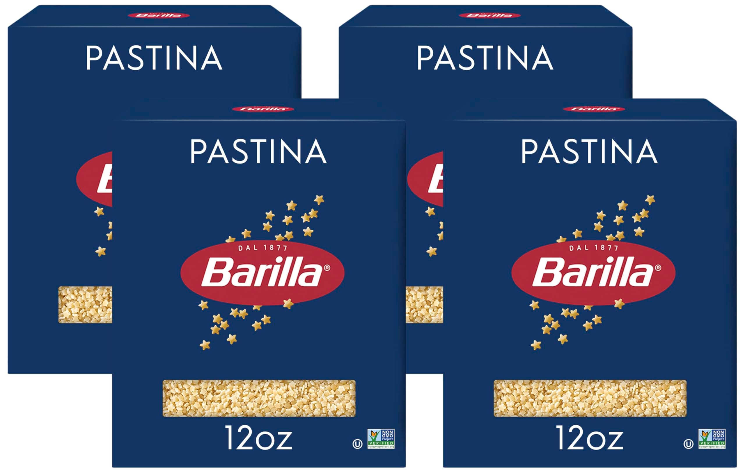 Barilla Pastina Pasta, 12 oz. Box - Non-GMO Pasta Made with Durum Wheat Semolina - Kosher Certified Pasta (Pack of 4)