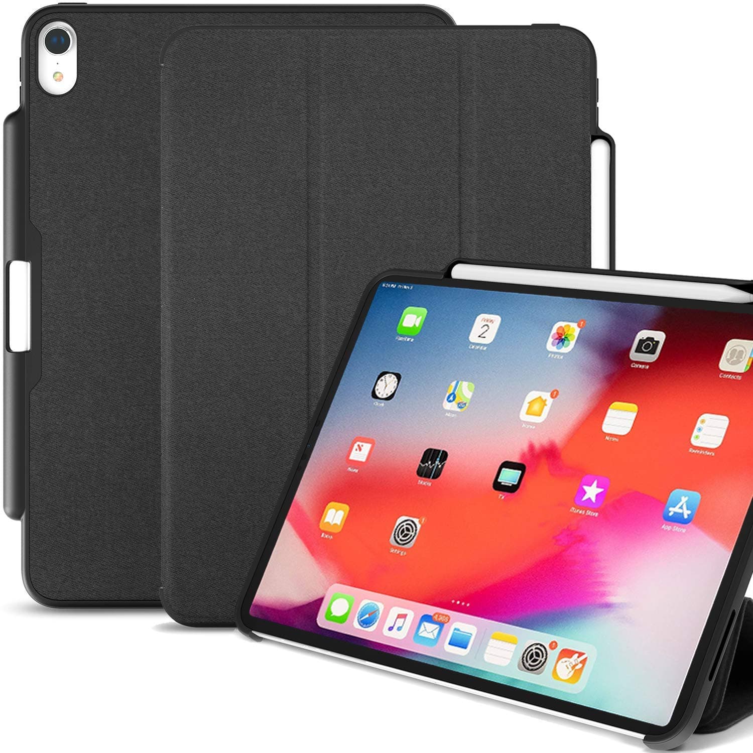 KHOMO iPad Pro 11 Inch Case with Pen Holder - Dual Black Super Slim Cover - Support Pencil Charging
