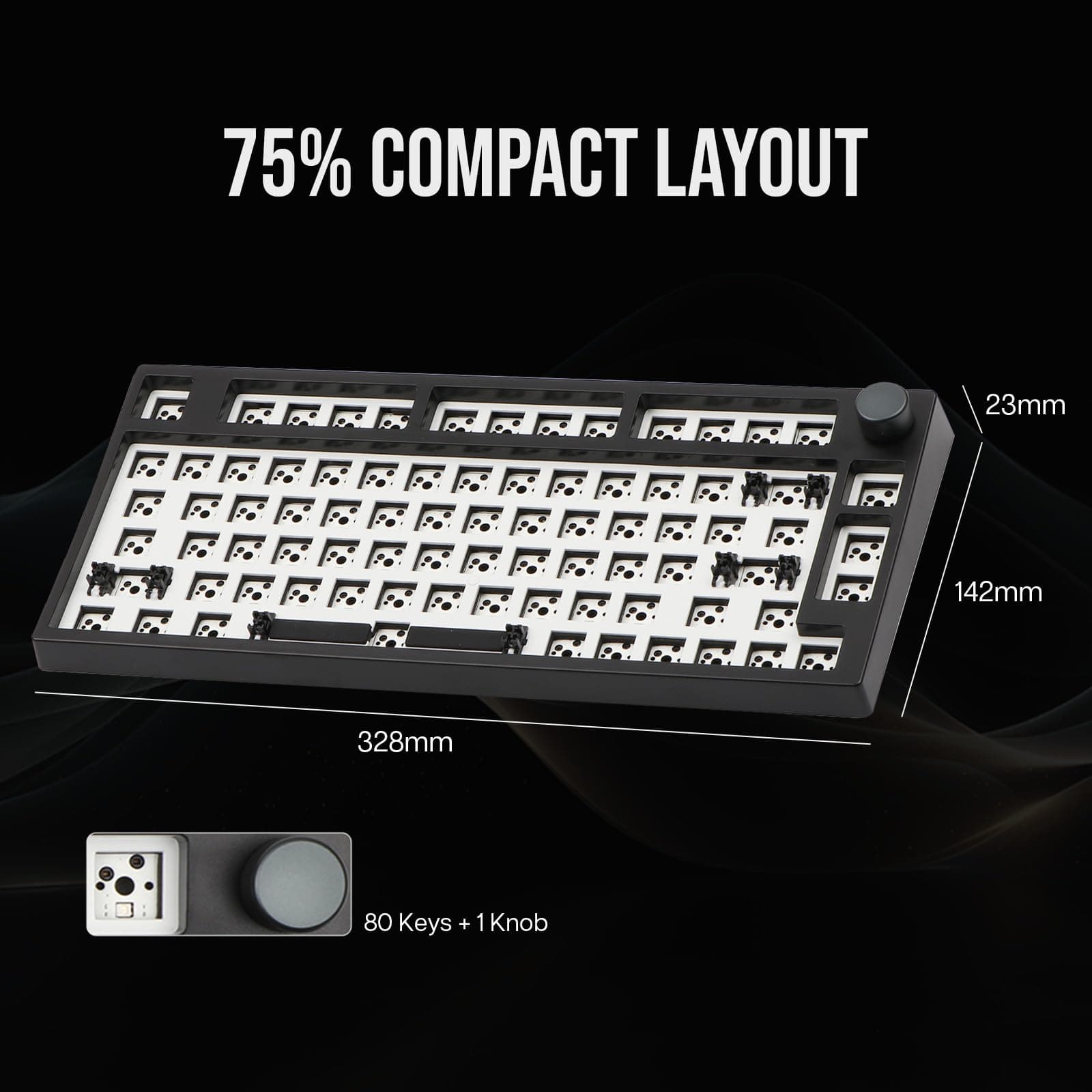 EPOMAKER TH80 Pro 75% 80 Keys Hot Swap Bluetooth 5.0/2.4GHz/Wired Keyboard PCB Mounting Plate Kit with Dampener Foams, South-Facing LEDs, Compatible with 3/5 Pin Switch for Win/Mac PS5 PS4 Xbox(Black)