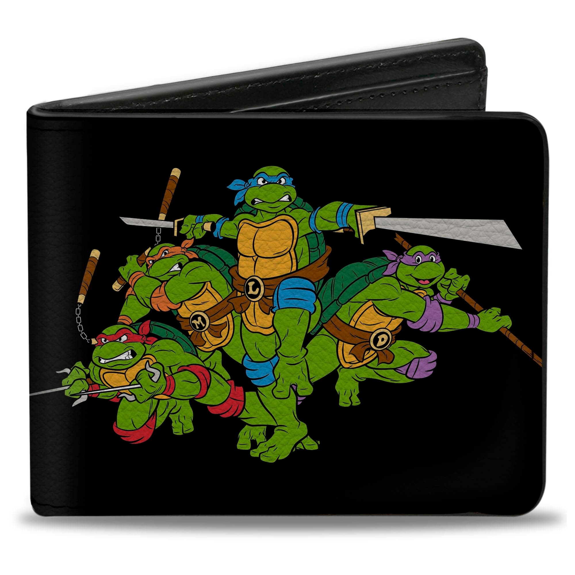 Nickelodeon boys Buckle-down Pu Bifold - Classic Tmnt Group Pose + Tmnt World Tour 84 Black/Green Wallet, Multicolor, 4.0 x 3.5 US