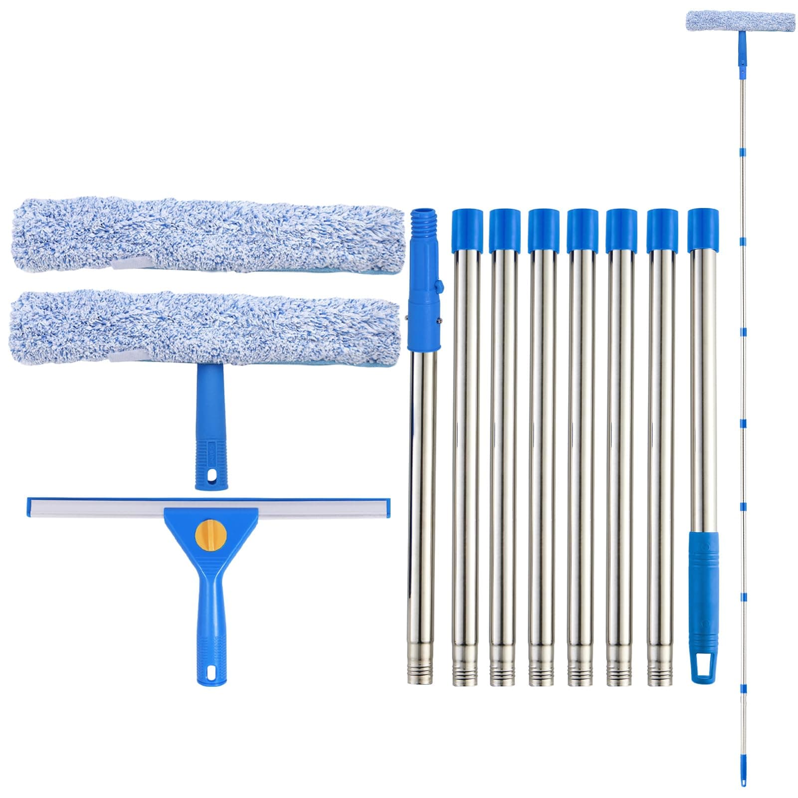 3m Window Cleaning Equipment Cleaner Tool with Long Handle, 35cm Window Squeegee and 38cm Scrubber Set with Long Poles, Professional Windows Washing Kit for Outdoor Home Commercial Use