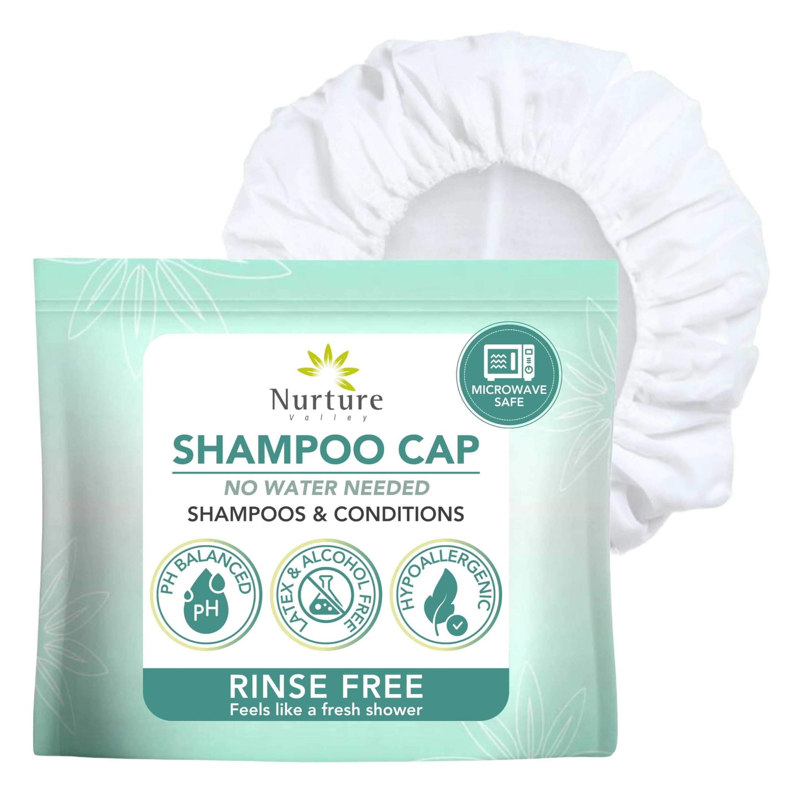 Nurture Valley No Rinse Shampoo Cap by (6-Pack) | Rinse Free Shower Cap That Shampoos & Conditions - PH Balanced & Hypoallergenic