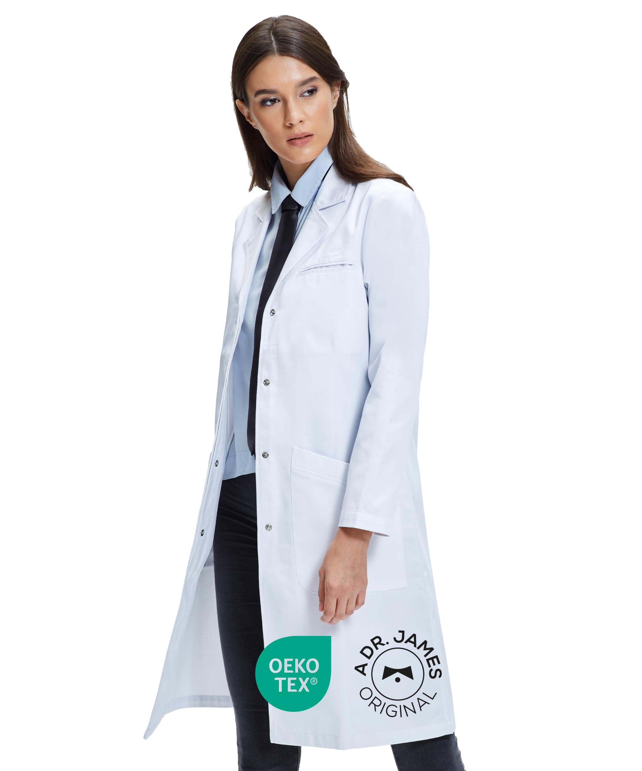 Dr. James Premium 100% Cotton Lab Coat for Women, Classic/Regular Fit, Concea...