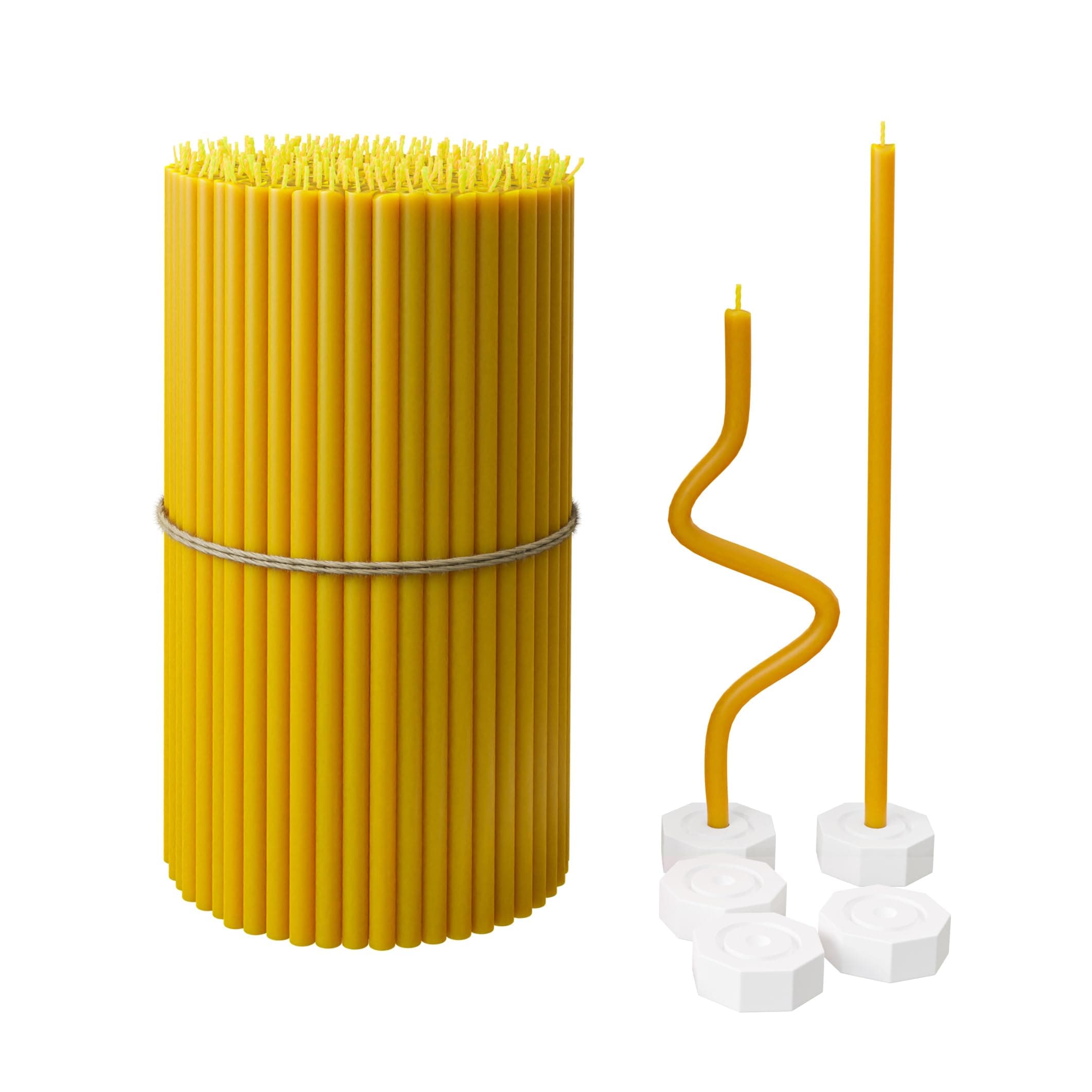 BlueBee Pure Beeswax Candles Bulk for Home - 200pcs Tall Thin Taper Candles + 5 Holders, Honey Scent, Smokeless, Long-Burn, All Natural for Church Prayer, Hanukkah, Birthday Cake, Christmas Advent