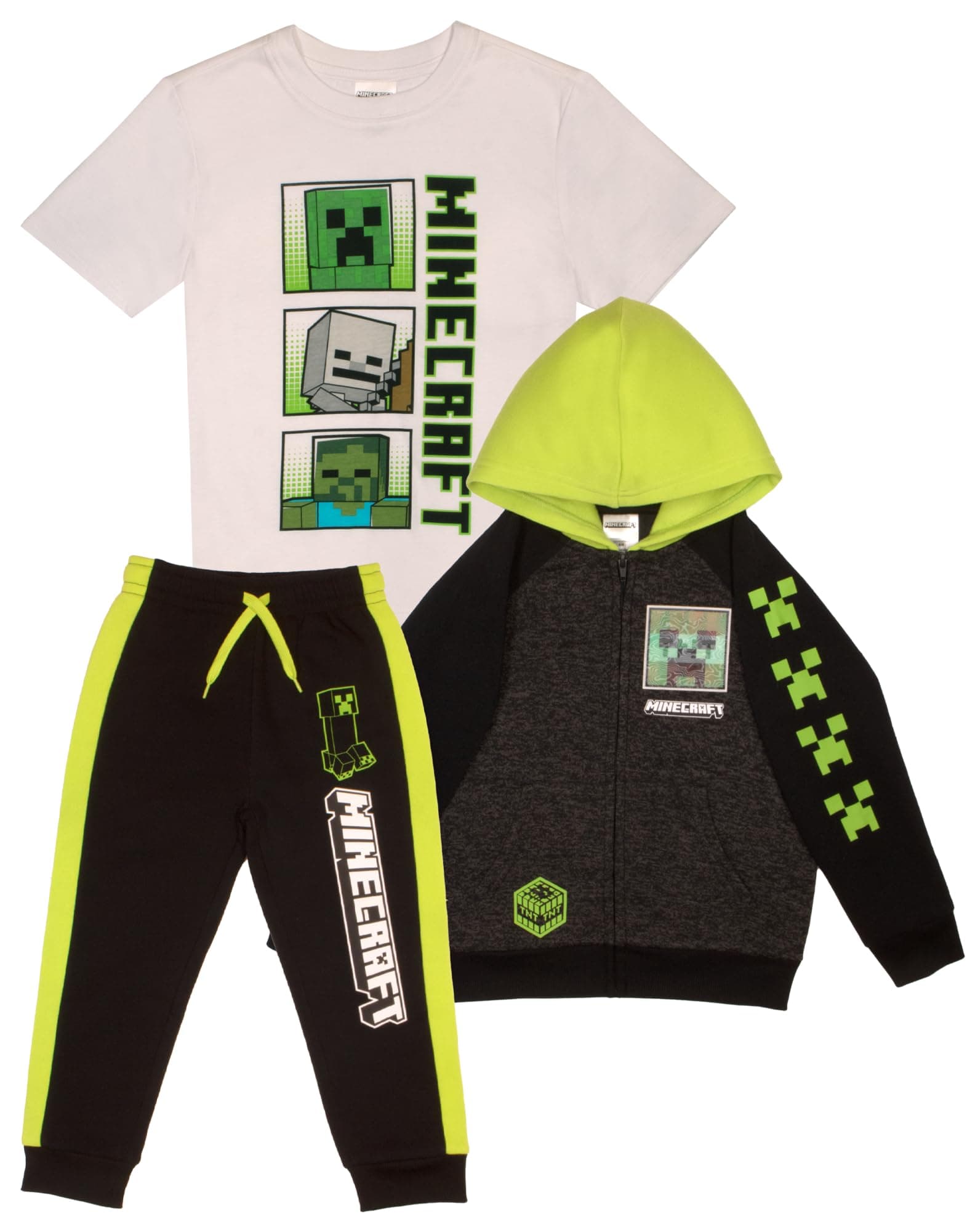 Creeper Boys 3-Piece Bundle Set, Zip up Fashion Hoodie, Short Sleeve T-Shirt, and Jogger Sweatpants