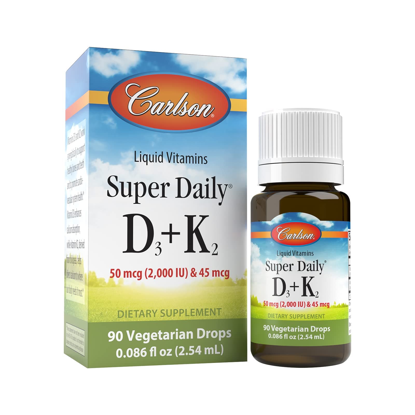 Super Daily D3 + K2, 50 mcg D3 + 45 mcg MK-7, Heart & Bone Health, 90 Liquid Drops, 2.54 ml