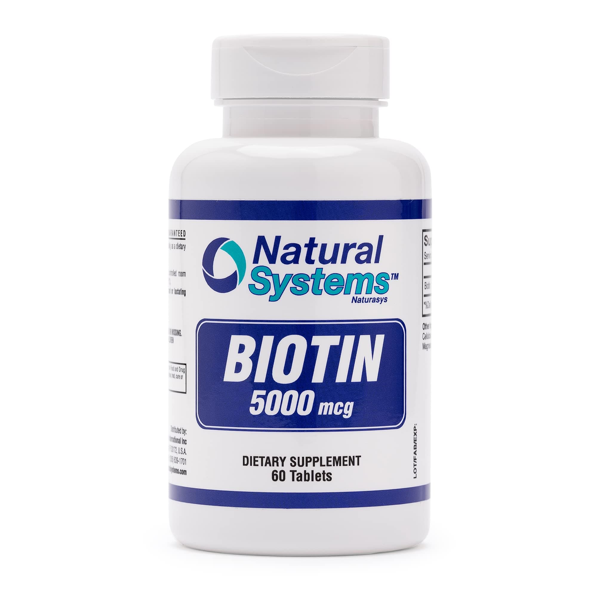 Biotin 60 Tablets 5000 mcg by Natural Systems | Biotin Hair Growth Support Pills | Hair Skin Nails Vitamins for Men and Women | Supplement Improves Cell Growth