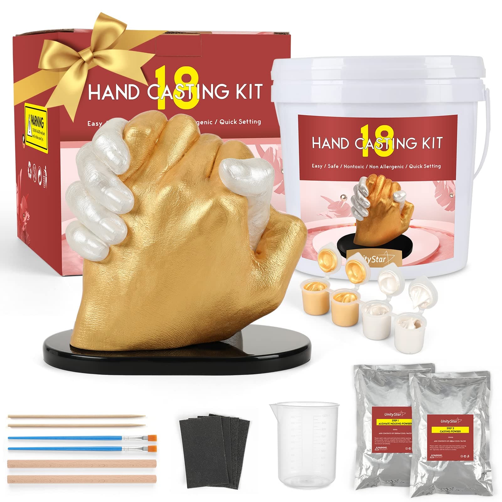 Hand Casting Kit for Couples, UnityStar Hand Mold Kit for Family Kids Mother's Day Gift Hand Sculpture Kit for Couple DIY Hand Statue Kit Adult & Child, Wedding, Friends, Anniversary