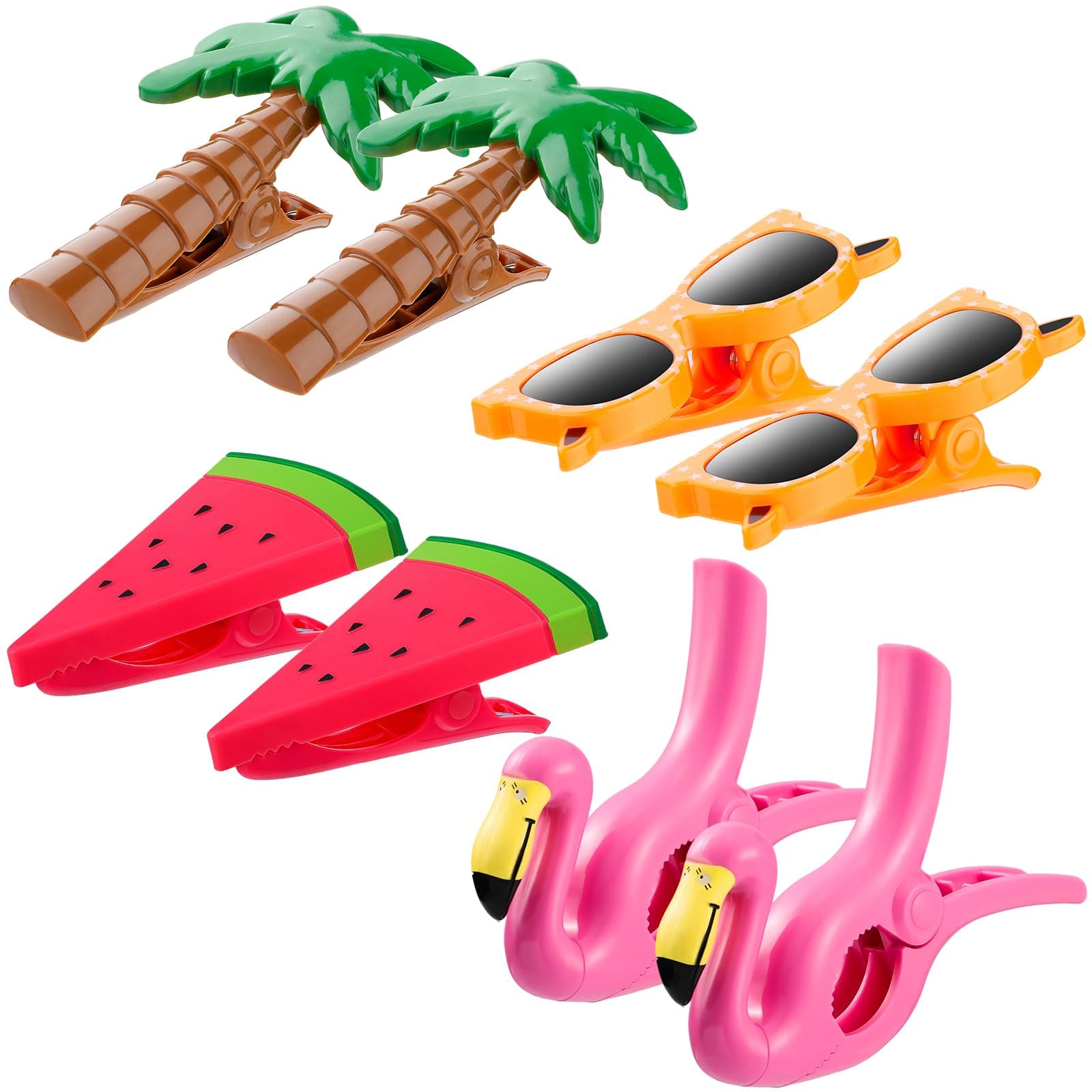 8 Pcs Beach Towel Clips for Beach Chairs Jumbo Size Towel Clips Beach Towel Holder Clothes Pins for Lounge Chair, Cruise Clothes Lines, Patio and Holiday Pool(Flamingo Style)