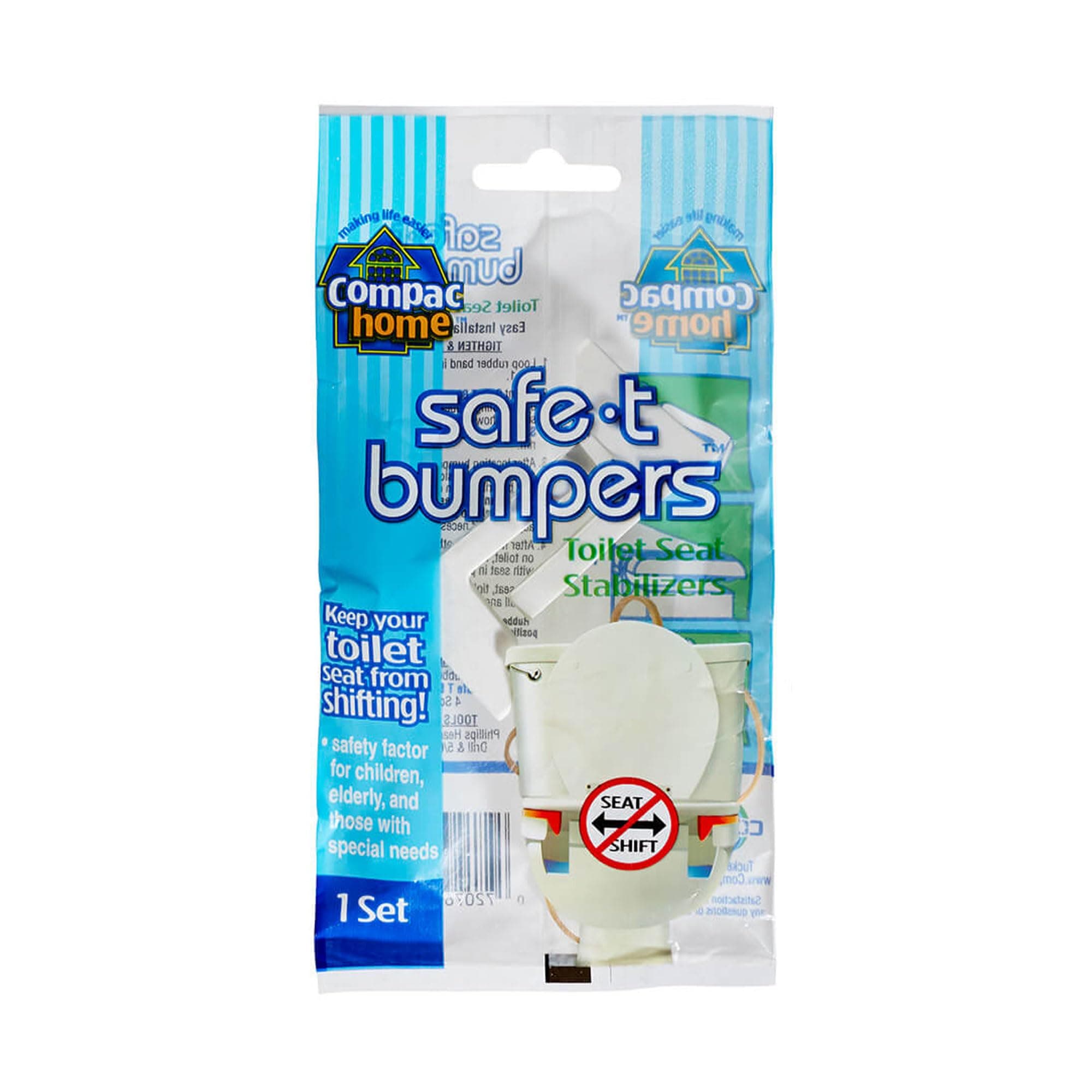 COMPAC Home Stabilizers T Bumpers, Lock Place, Keeps Children, Elderly, Disabled Safe from Slipping Off Shaking, Moving or Wobbly Toilet Seat (1 Set), White, 1 Count (Pack of 1)