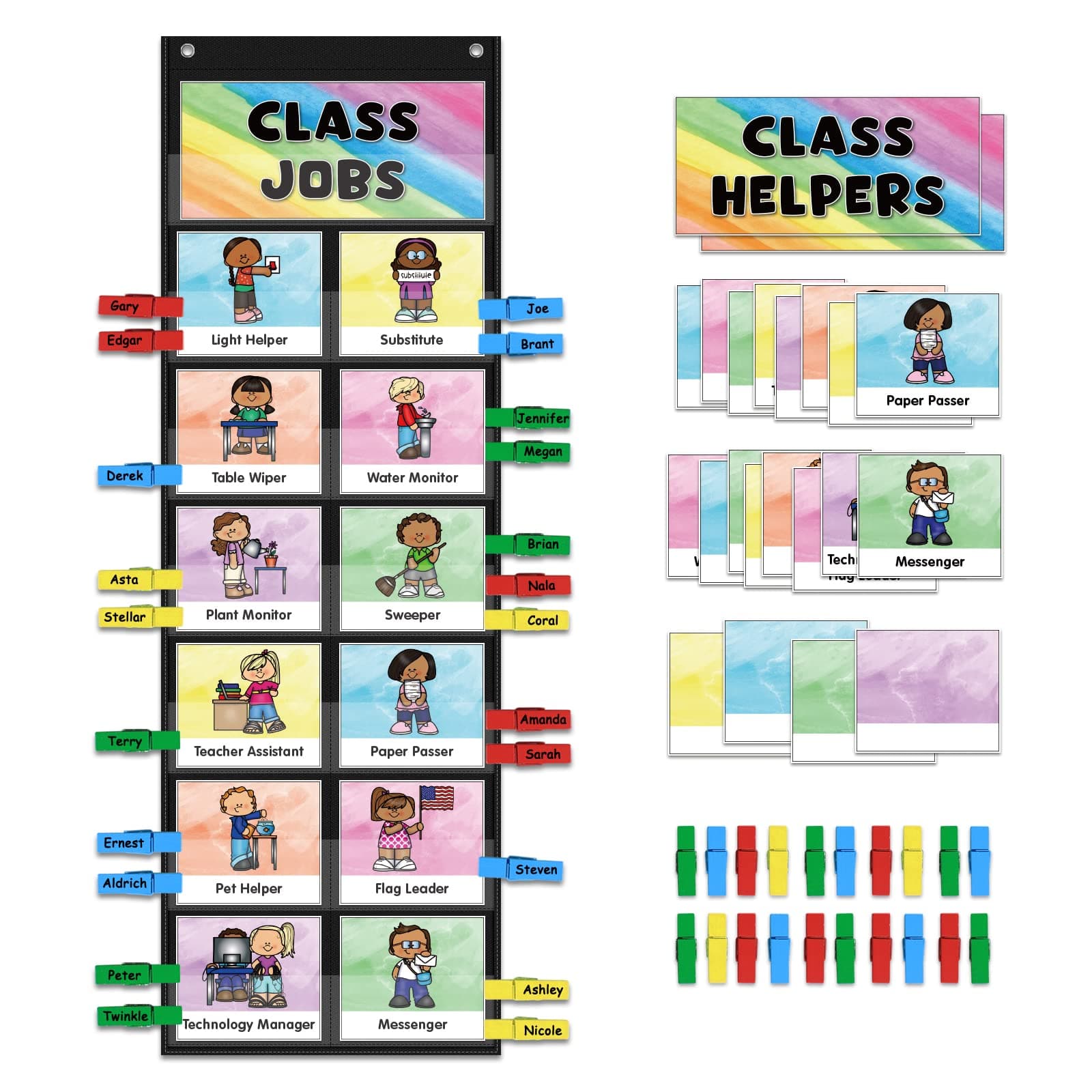 Class Jobs Pocket Chart Class Management Educational Pocket Chart Teacher's Helper, Preschool Classroom Must Haves Supplies, Great for Classroom Homeschool. (Black) (Black, 29.5"*10")