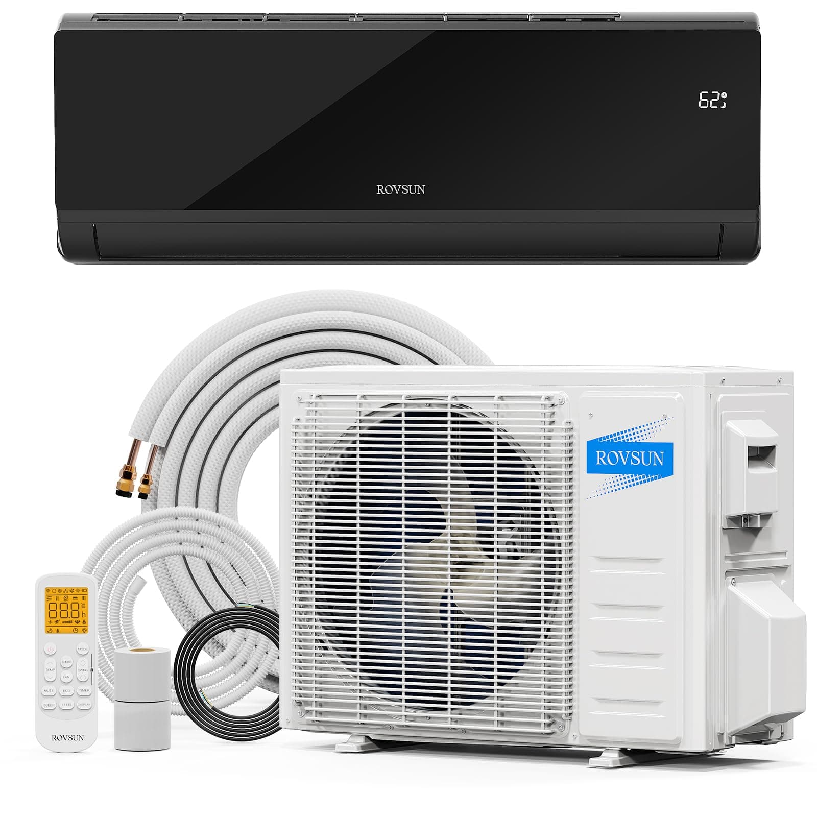 ROVSUN 12,000 BTU Mini Split Air Conditioner & Heater, 21 SEER2 115V Energy Saving Inverter Ductless Wall AC Unit with Pre-Charged Condenser, Heat Pump & Installation Kit, Black