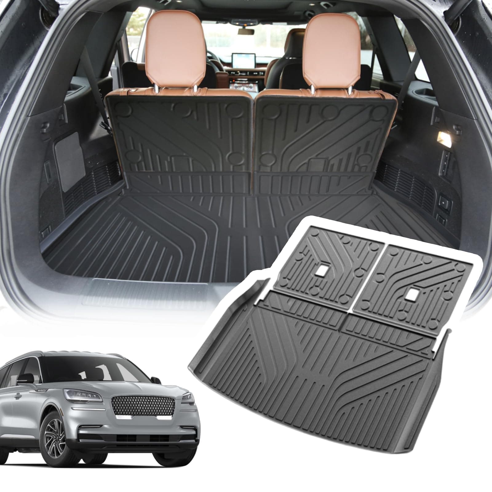 Cargo Liners Backrest Mat for Lincoln Aviator Accessories 2020-2024 with Hook&Loop Rear Trunk Mat Rear Seat Back Cover Protector All Weather Anti-Slip Split Dog Liner