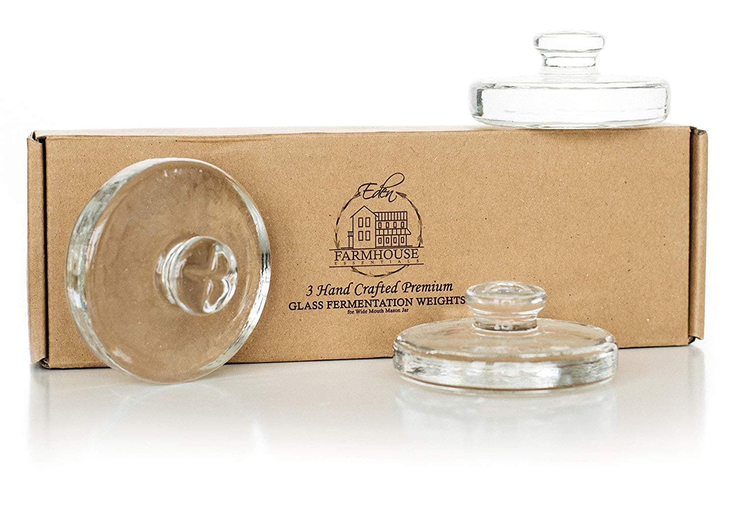 3 Premium Fermenting Weights, Heavy Hand-Crafted Glass Fermentation Weights with Easy Handle for Wide Mouth Mason Jar Fermenting Sauerkraut, Pickles, Kimchi and More Home Fermented Foods