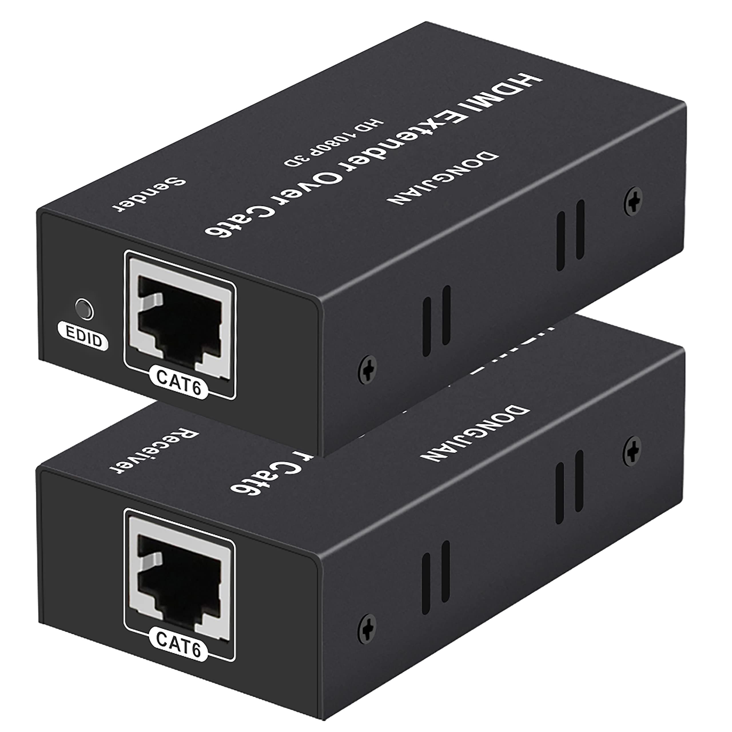 HDMI Extender Over Cat5e/6/7 Ethernet 1080p Up to 196ft HDMI Balun Sender Transmitter Receiver Support EDID and POC Function 3D HDCP