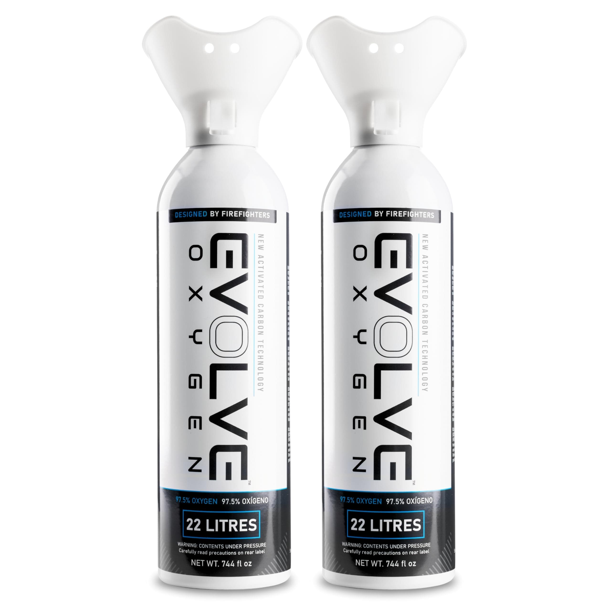 EVOLVE 22-Litre Pure Oxygen Canister with Breathing Cup | Portable Oxygen Can | Ideal for Home Use and Outdoor Activities | Designed by Firefighters | Made in Britain | Pack of 2