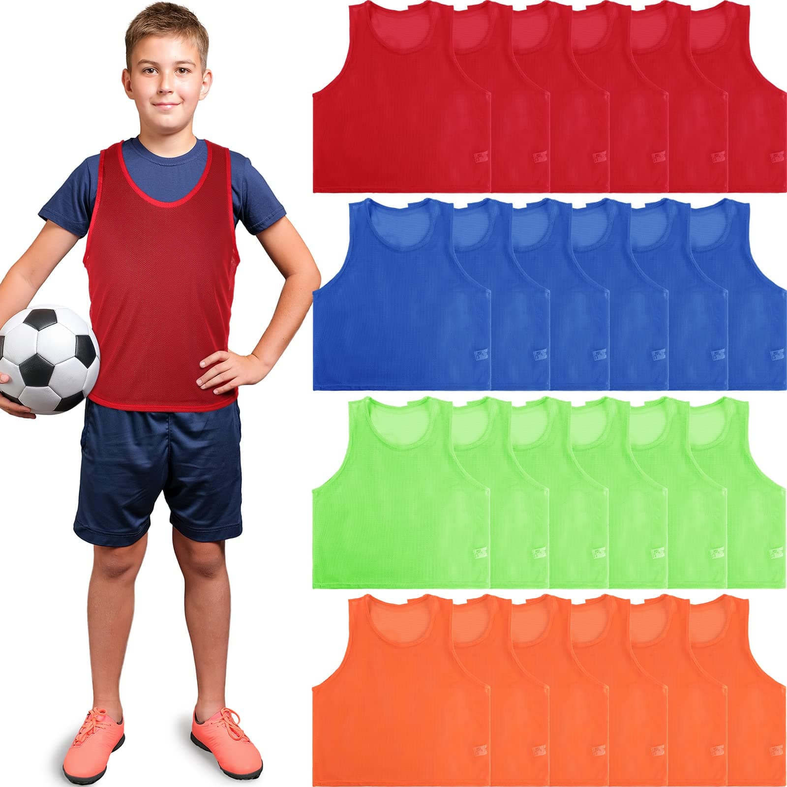 Yahenda 24 Pcs Nylon Mesh Scrimmage Team Practice Vests Pinnies Jerseys for Children Youth Sports Basketball Soccer Football