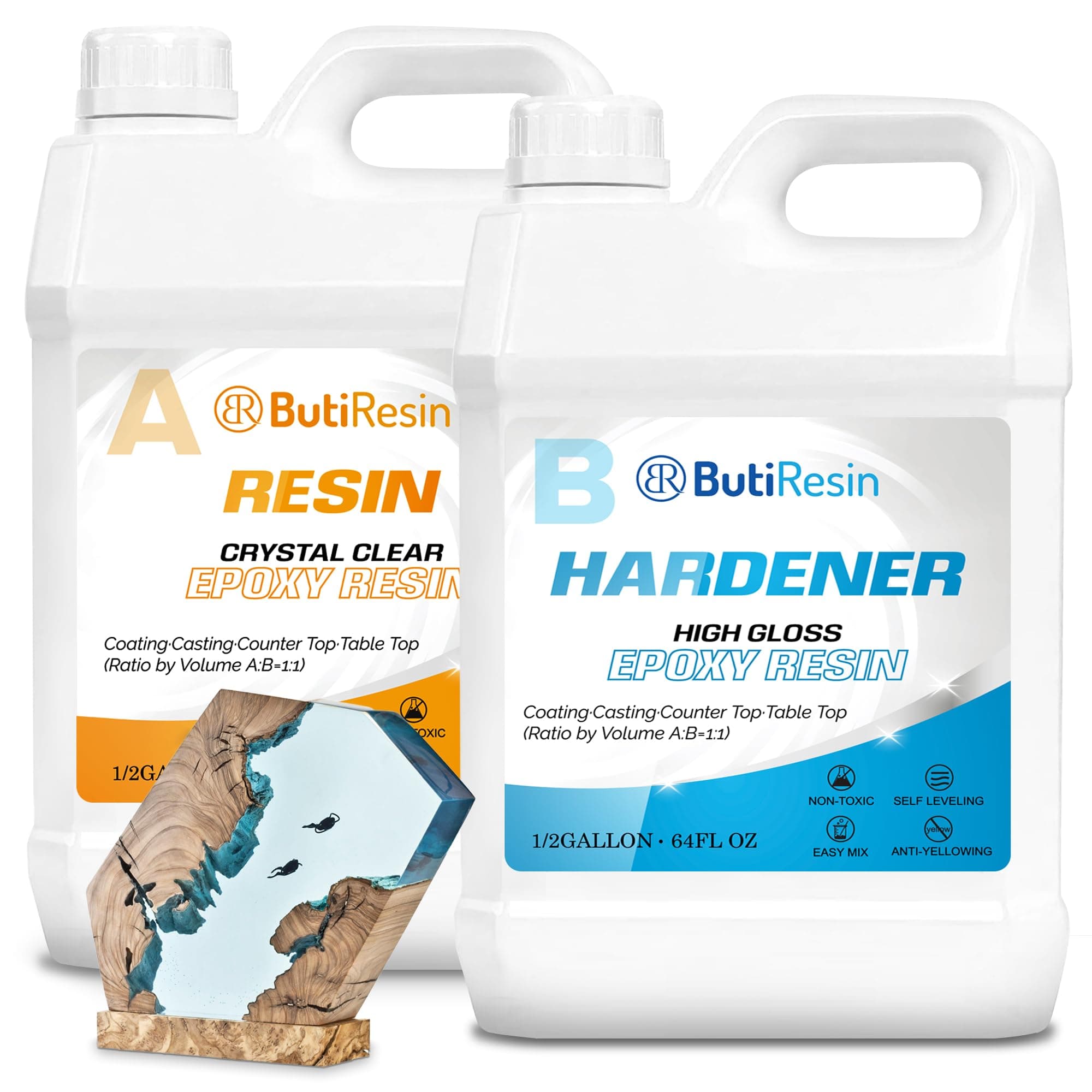 Epoxy Resin Crystal Clear 1 Gallon Kit, Self Leveling Bubbles Free Coating and Casting Resin and Hardener for Countertop, Table Top, Crafts, DIY Art, Wood, Jewelry, Molds, Bar Top 1:1 Ratio