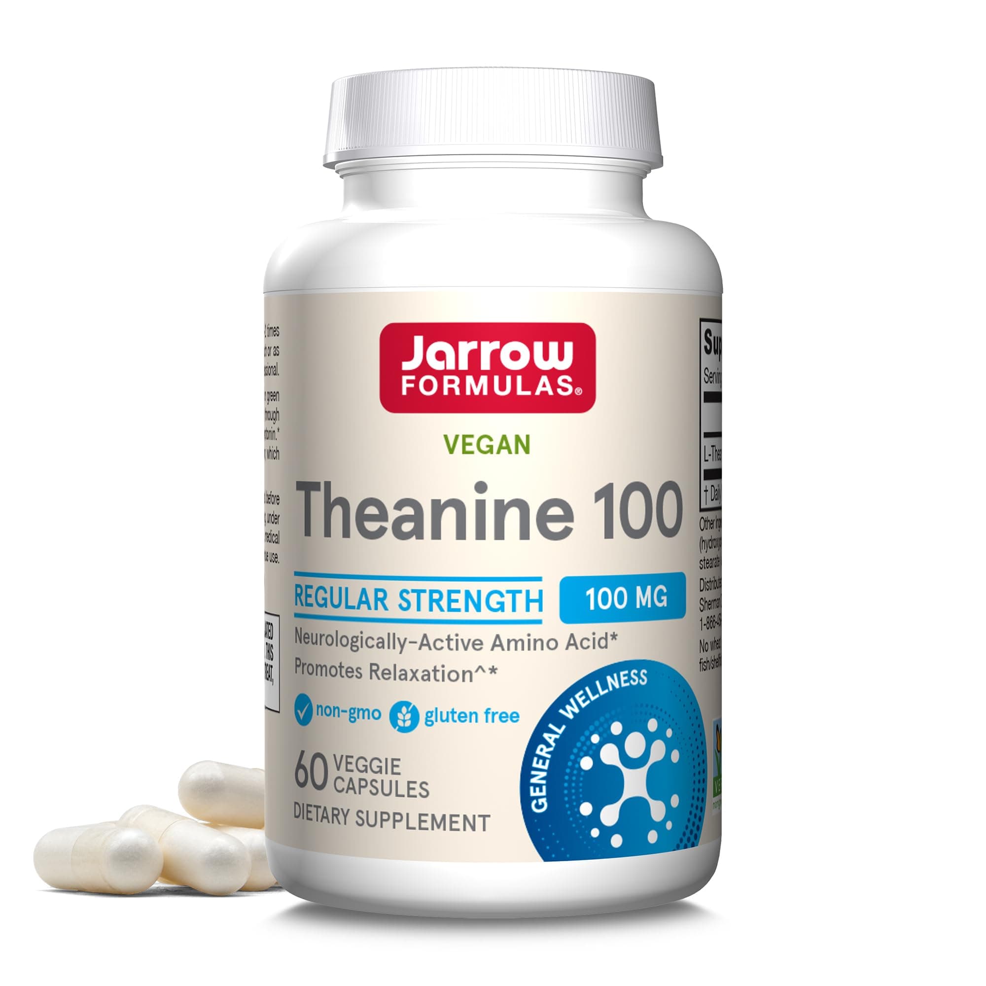 Regular Strength Theanine 100 mg, Dietary Supplement, 60 Capsules, 60 Day Supply