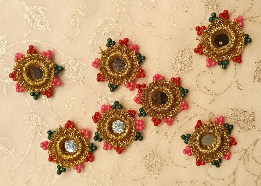 30 Gold Beaded Crochet Mirror RIMS with Mirror Foils flat backed to Sew or Glue for Card Crafting