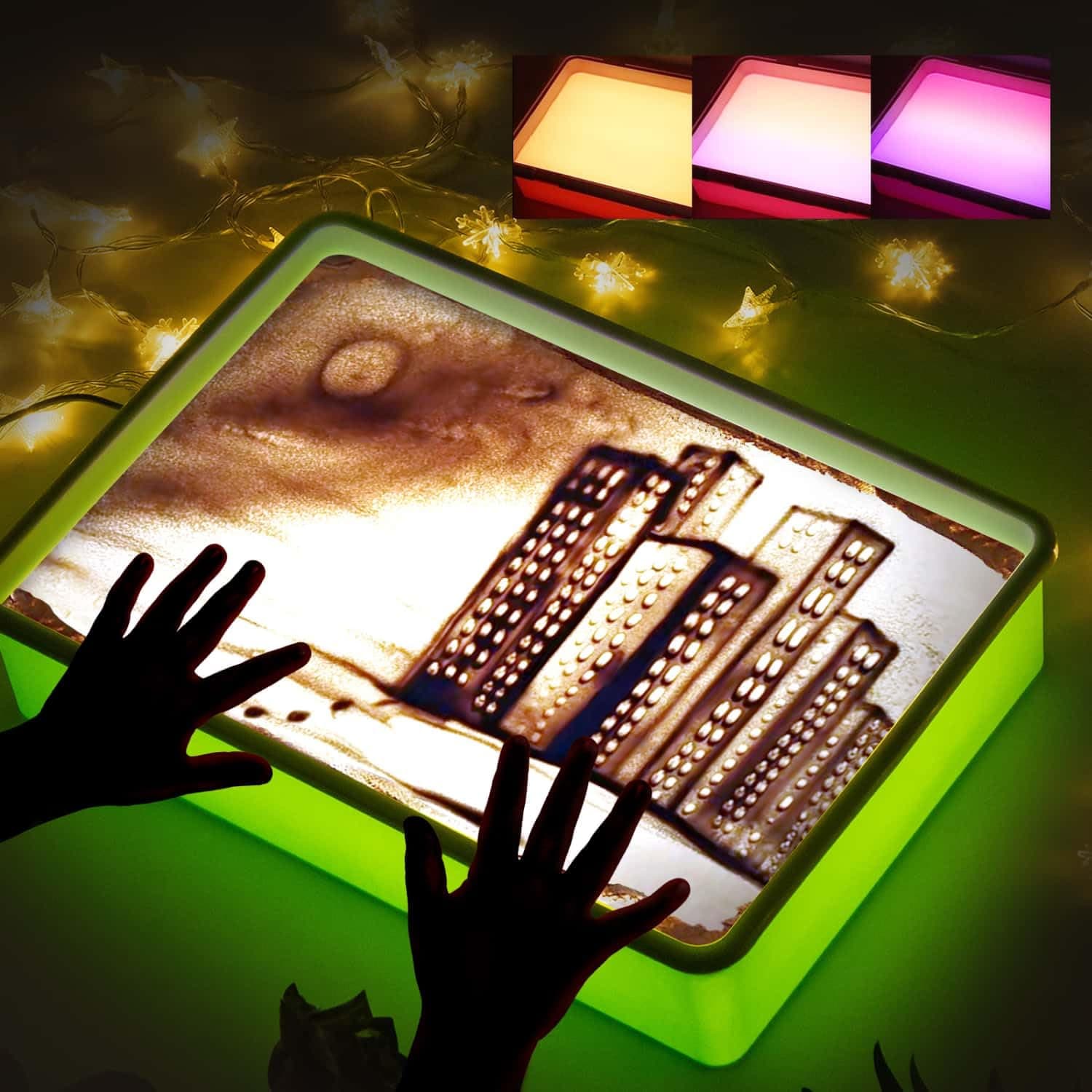 Odoorgames Sand Painting Light Box, Sensory Light Table for Kids - 3 Color Temperature & 10 Levels Adjustable Brightness, 16" (Green)