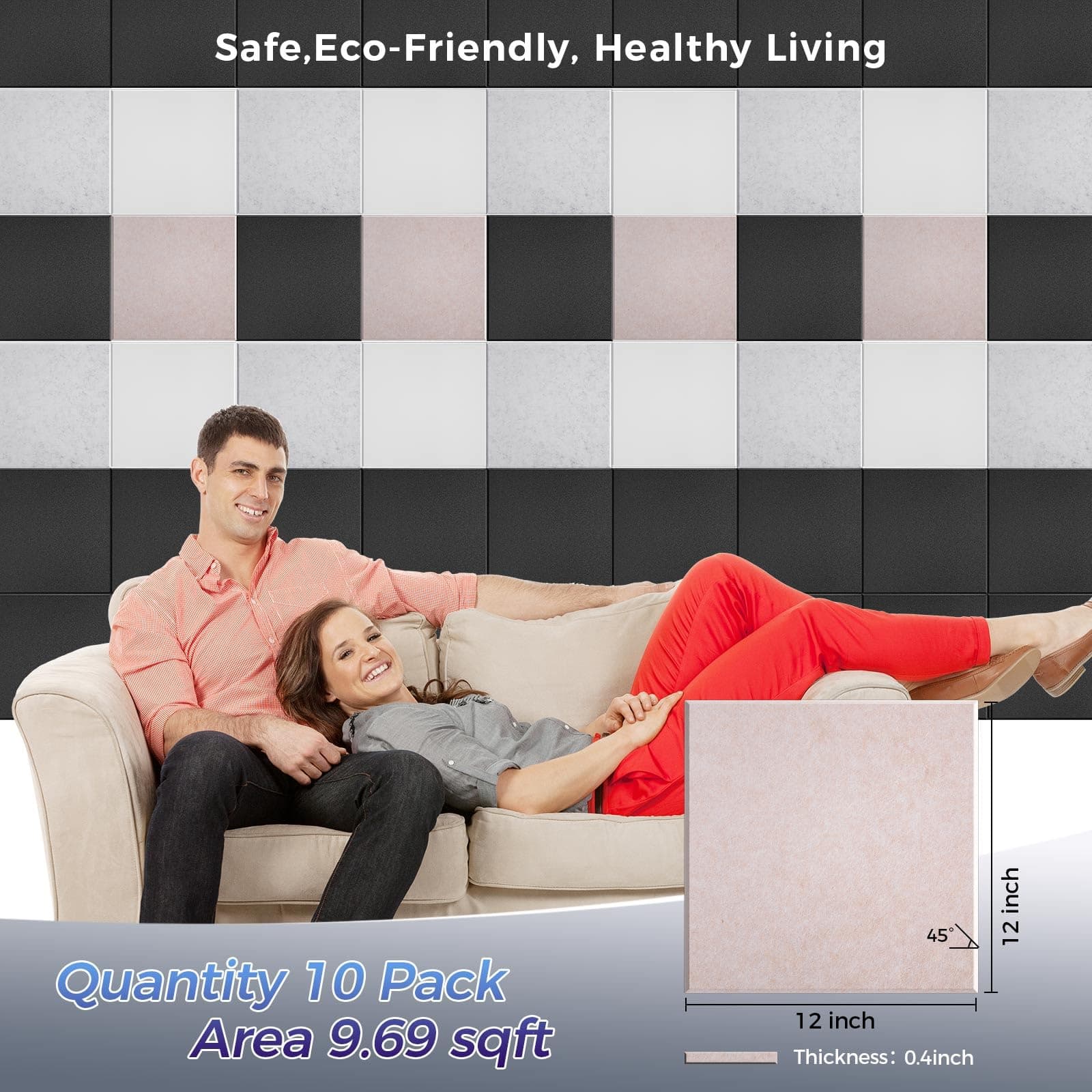 10 pcs 165dtex Microfiber Acoustic Panels ,Self-Adhesive Soundproof Wall Panels, 12 x 12 x 0.4 in Sound Proof Foam Panels for Walls, High Density, Noise Dampening Panels for Home Studio(Camel)