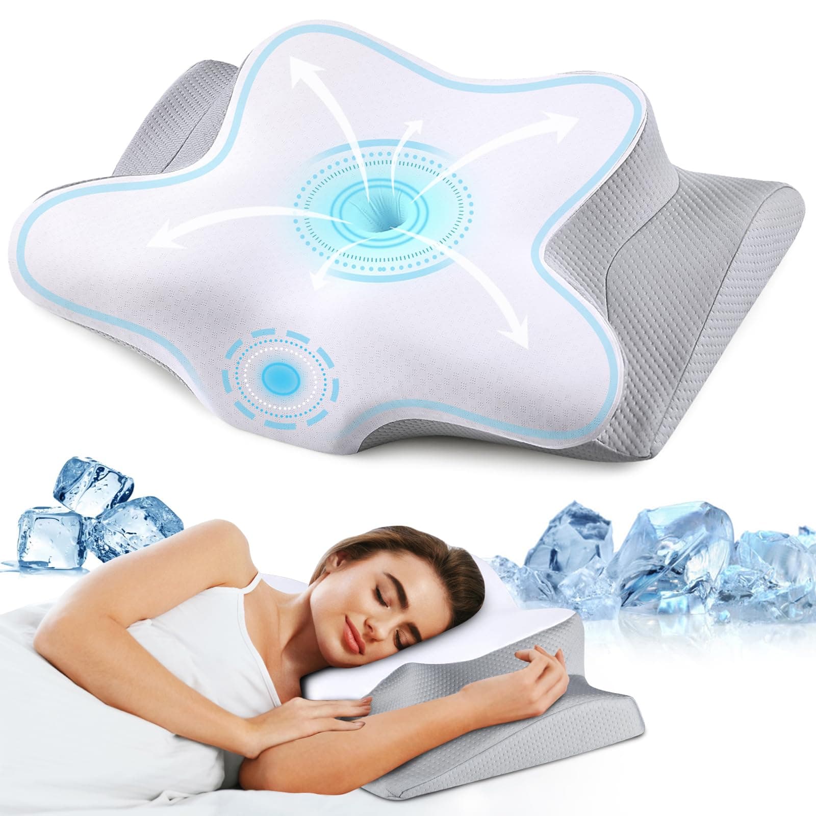 Cervical Neck Pillow for Pain Relief, Ergonomic Pillow for Sleeping, Contour Memory Foam Pillows for Shoulder Pain, Orthopedic Bed Pillows Neck Support for Side Back Stomach Sleepers with Pillowcase