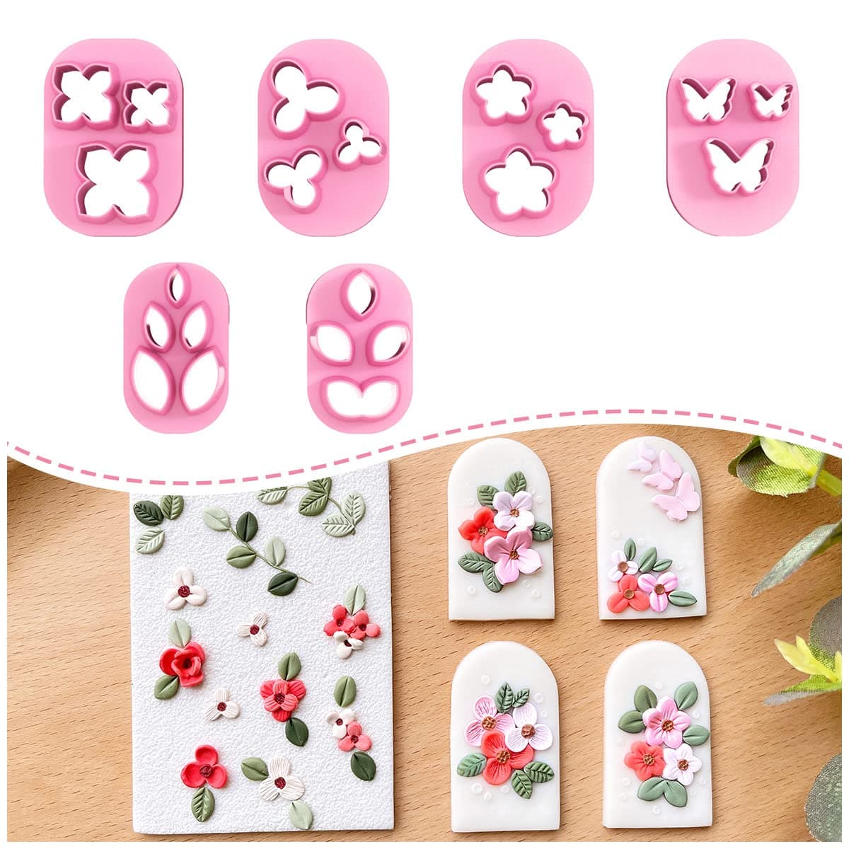 KEOKER Polymer Clay Cutters - Mini Clay Cutters for Polymer Clay Earrings Making, 6 Shapes Floral & Leaf & Butterfly Micro Clay Cutters, Clay Cutters for Polymer Clay Jewelry