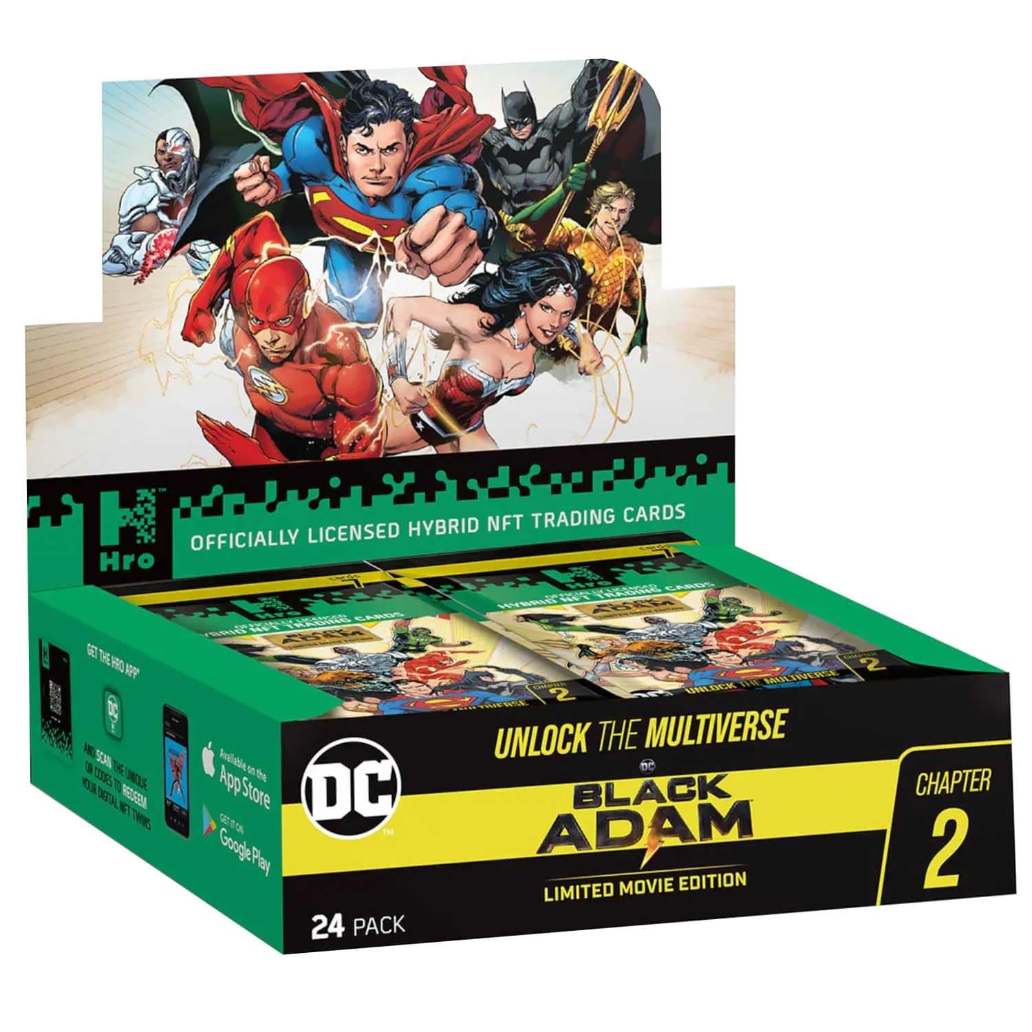 DC Unlock The Multiverse Black Adam 24-Pack Mega Booster Box – Hro Hybrid NFT Trading Cards, 168 Cards