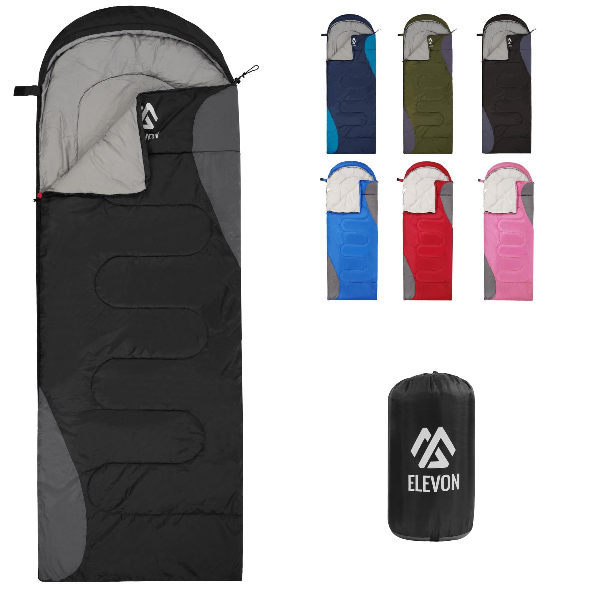 Elevon Sleeping Bag for Adults Teens Kids Cold Warm Weather Portable Waterproof and Lightweight Compact with Compression Sack for 3-4 Seasons Camping Backpacking Hiking Travel