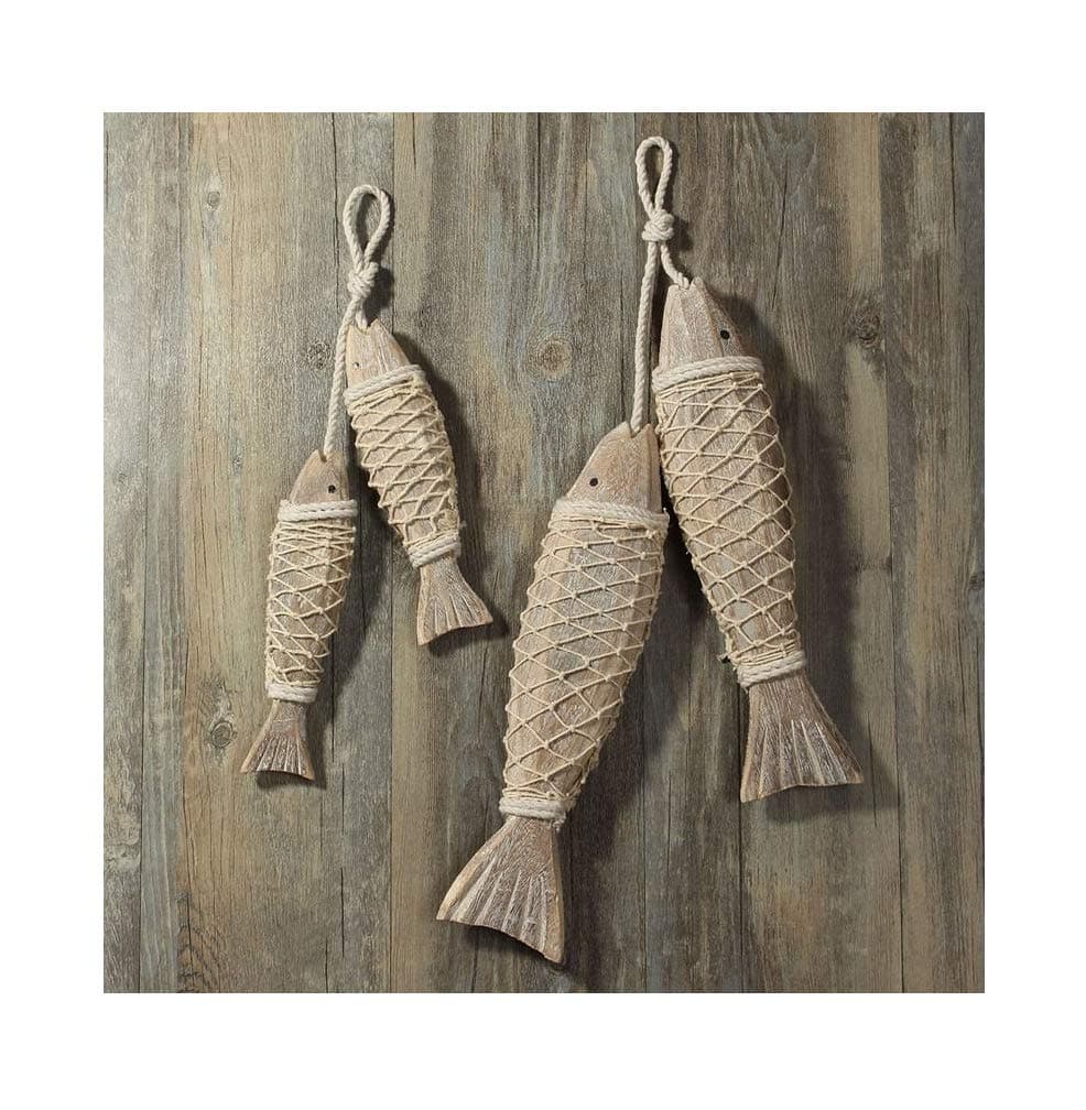 Rustic Nautical Wooden Fish Decor - 2 Set Wall Hanging Fish Sculptures for Bathroom, Bedroom, Lake House Decoration