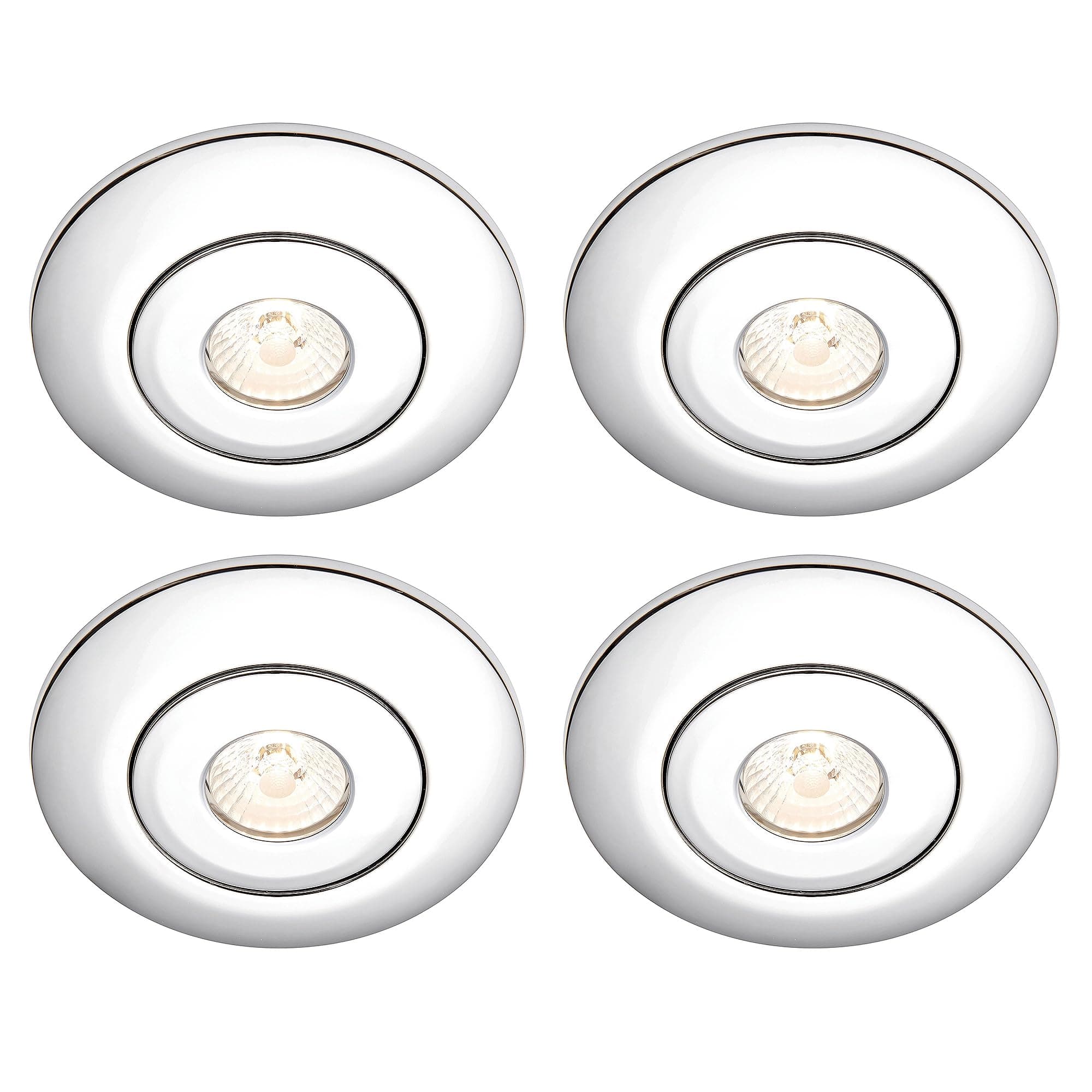 National Lighting Spotlight Hole Converter, Recessed Chrome Ceiling Lights, GU10 Halogen or LED, Dimmable Downlights Conversion Kit 65mm-125mm IP20 Rated - Pack of 4