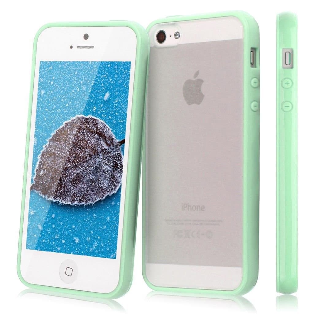 All4mobiles Premium Hard Matte Clear Back Case with Soft Silicone TPU Bumper for Iphone 5 5s + Free Front Screen Protector (Light Green)