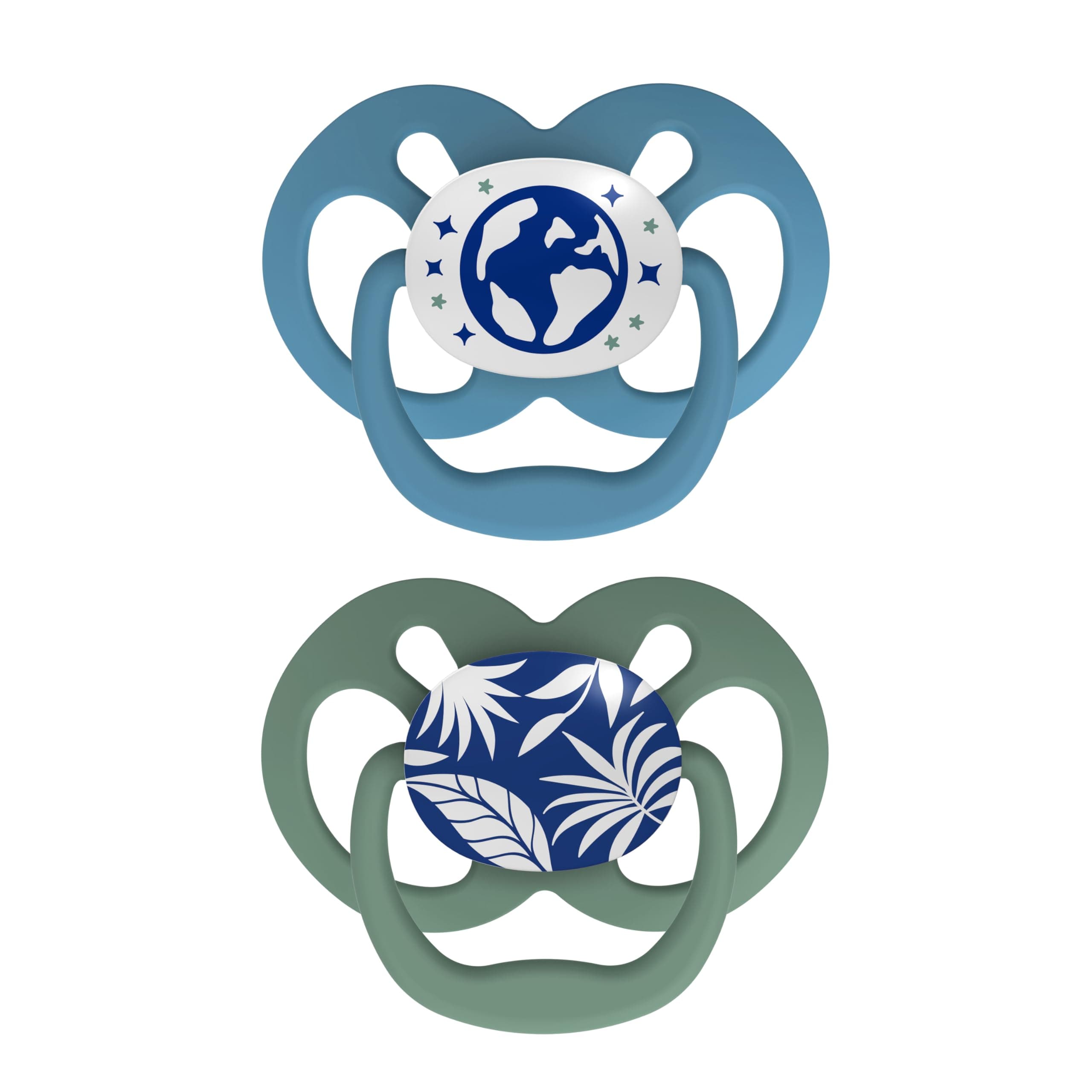 Dr. Brown's Advantage Glow-in-the-Dark Baby Pacifier, Fully Symmetrical Soother with Soft Silicone Bulb, Blue Nature, 6-18m, BPA Free, 2 Pack