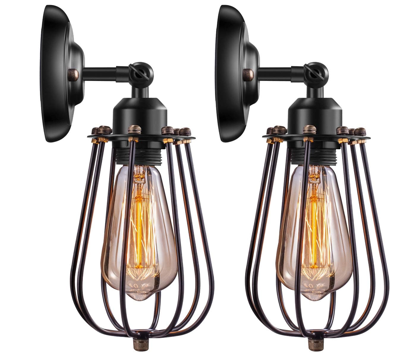 Elibbren Wire Cage Industrial Wall Sconce E26 Base Adjustable Metal Cage Vintage Style Wall Lighting Fixtures for Headboard Bedroom Porch Farmhouse Garage Restaurant 2 Pack