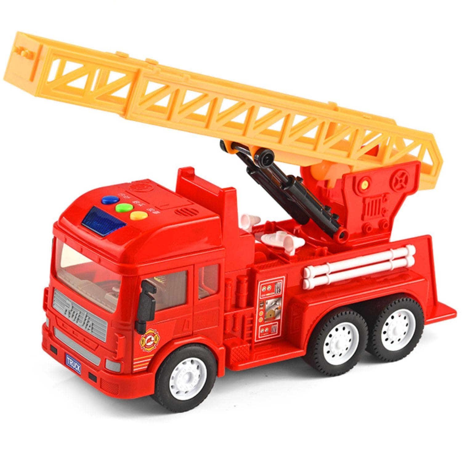 FunBlast Pull Back Vehicles Fire Rescue Truck Toy, Friction Power Trucks for 3+ Years Old Boys and Girls, Vehicles Truck Toys for Kids, Light and Sound Toys - Multicolor