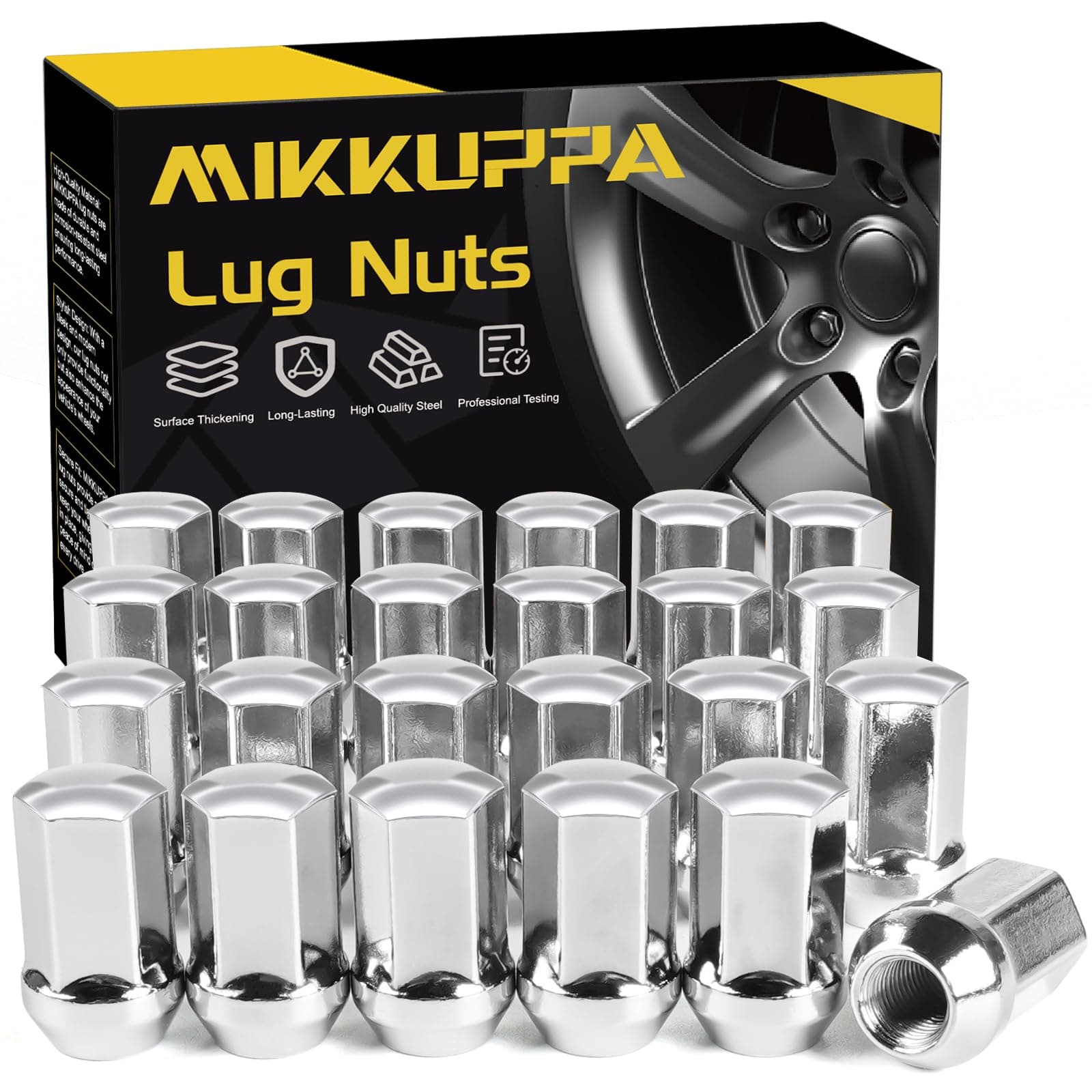 MIKKUPPA 24pcs M14x1.5 Lug Nuts - Replacement for Chevy Silverado Suburban Tahoe, GMC Sierra 1500 Yukon, Buick Cadillac Dodge Chrysler, OEM Factory Wheel, Chrome Closed End One-Piece Tire Nut